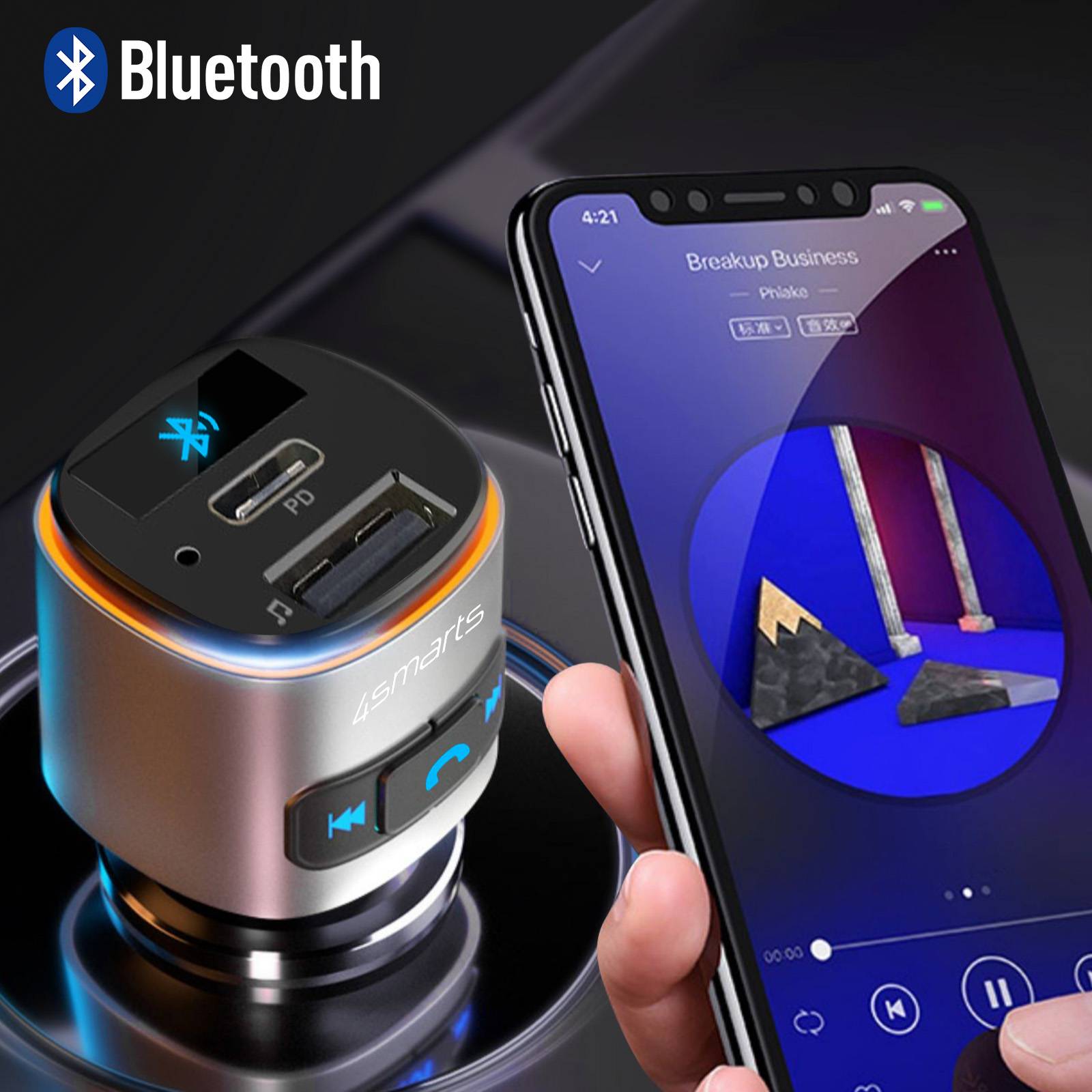 Transmetteur FM Bluetooth avec Chargeur Voiture USB et USB-C PD 18W-2