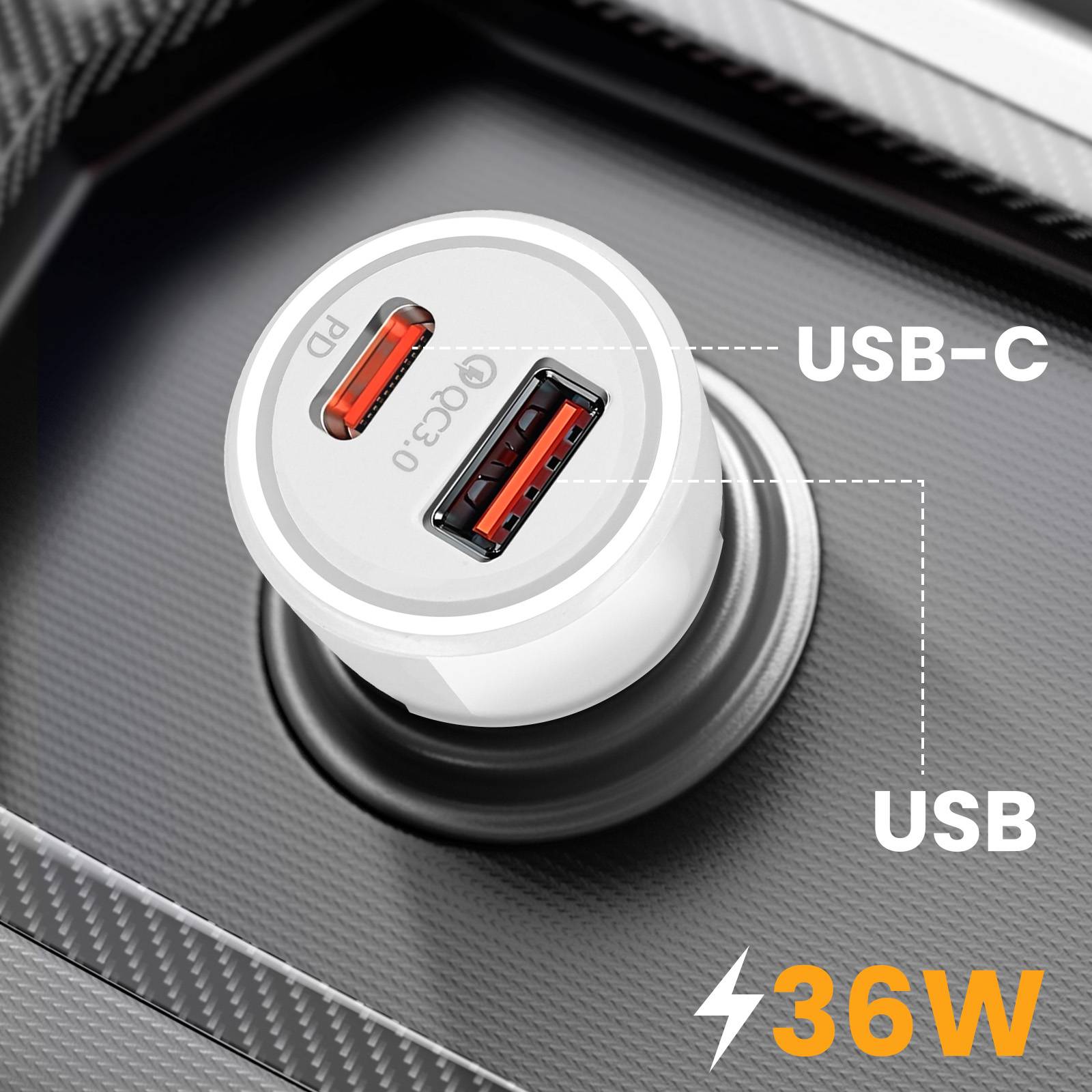 Chargeur Voiture Allume-Cigare 36W USB C et USB Recharge Rapide-4