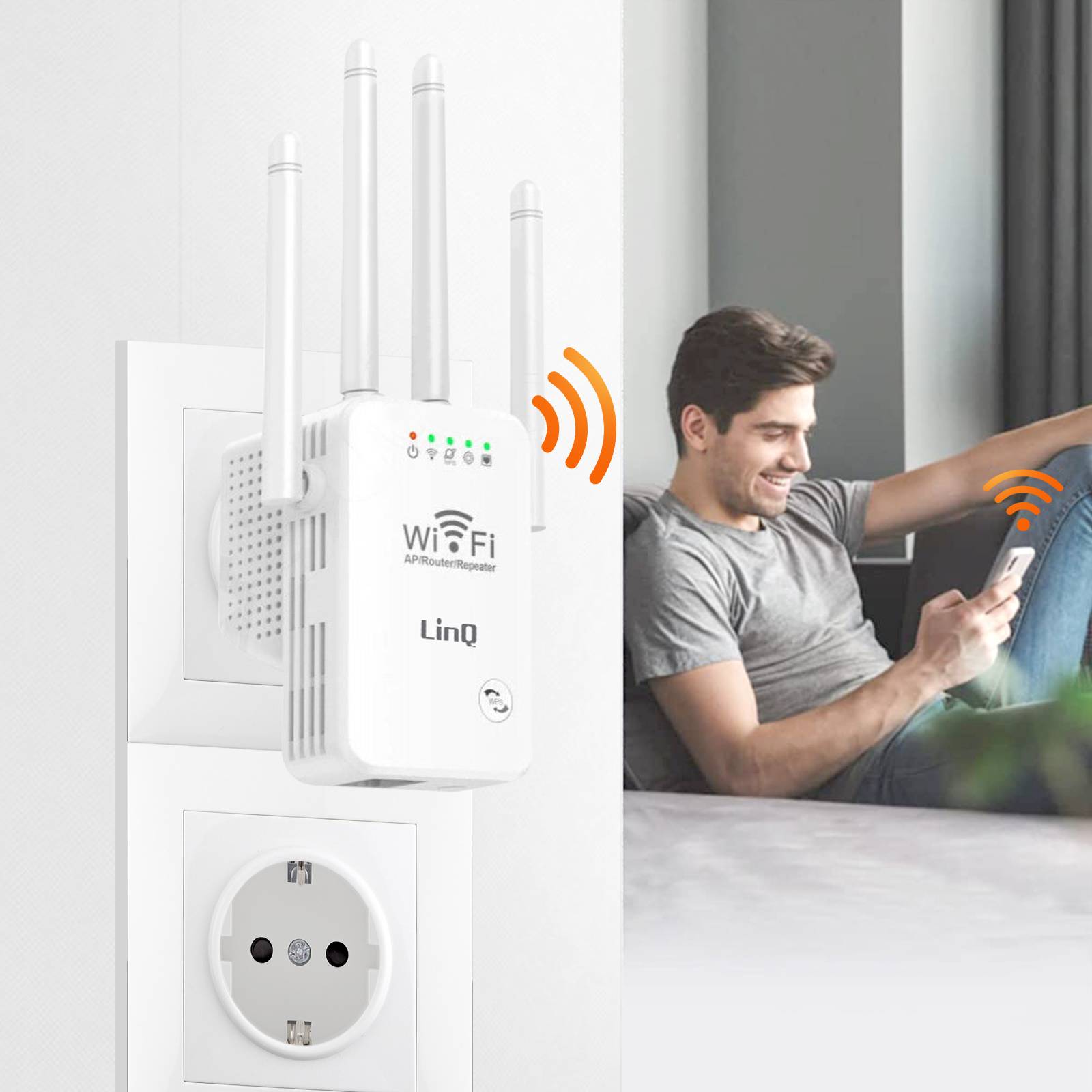Extendeur Wifi Sans fil Longue Portée 300Mbps 4 Antennes Réglables-3