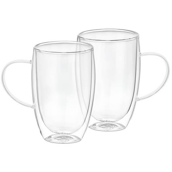 Lot 2 Verres avec Anse Double Paroi 350ml en Verre Borosilicate Solide