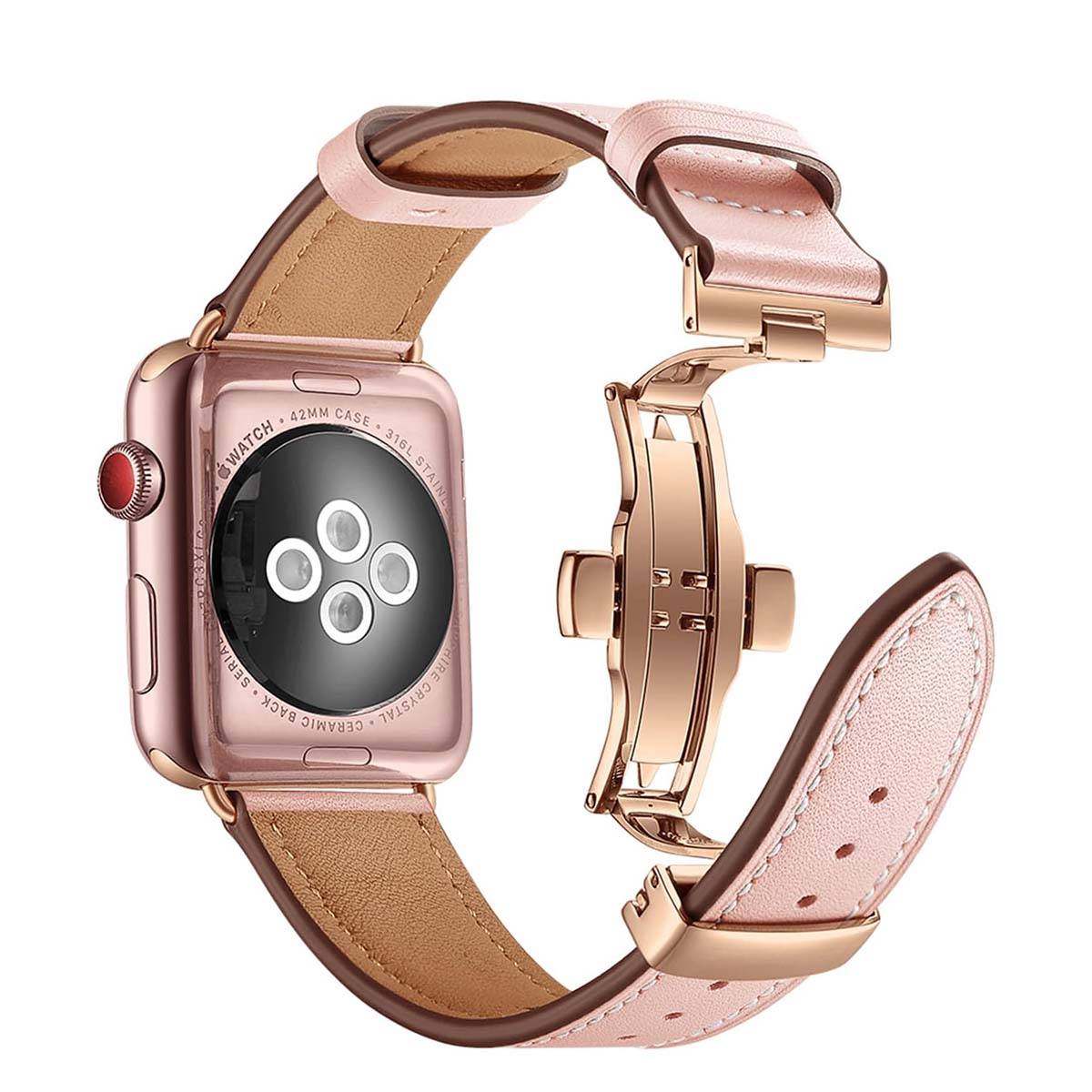 Bracelet pour Apple Watch 38/40/41mm en cuir véritable avec boucle déployante-1