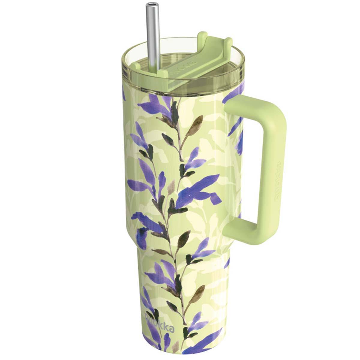 Gobelet Isotherme 1200 ml avec Paille au Décor Floral Matcha-0