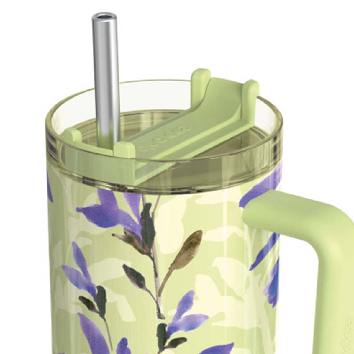 Gobelet Isotherme 1200 ml avec Paille au Décor Floral Matcha-1