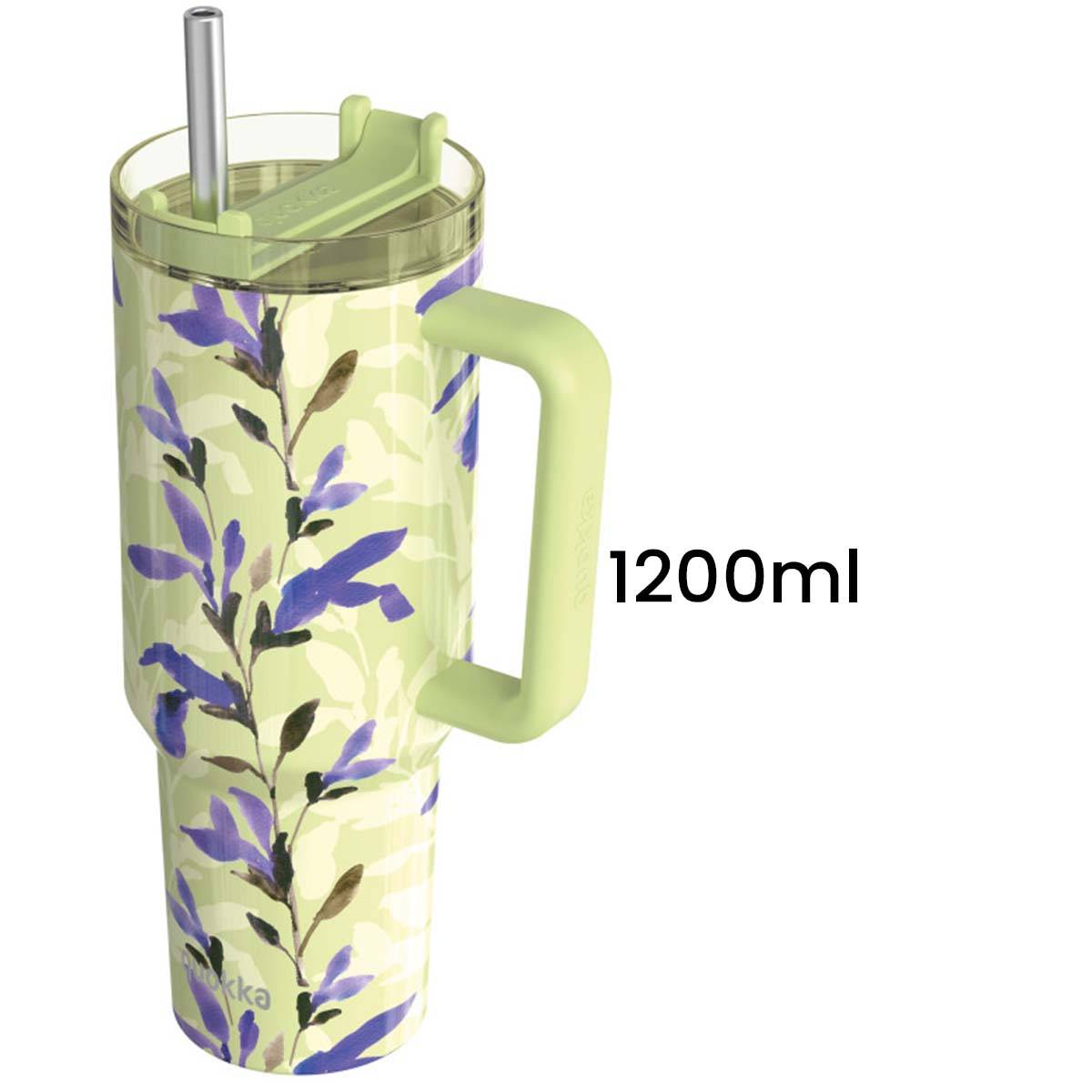 Gobelet Isotherme 1200 ml avec Paille au Décor Floral Matcha-4