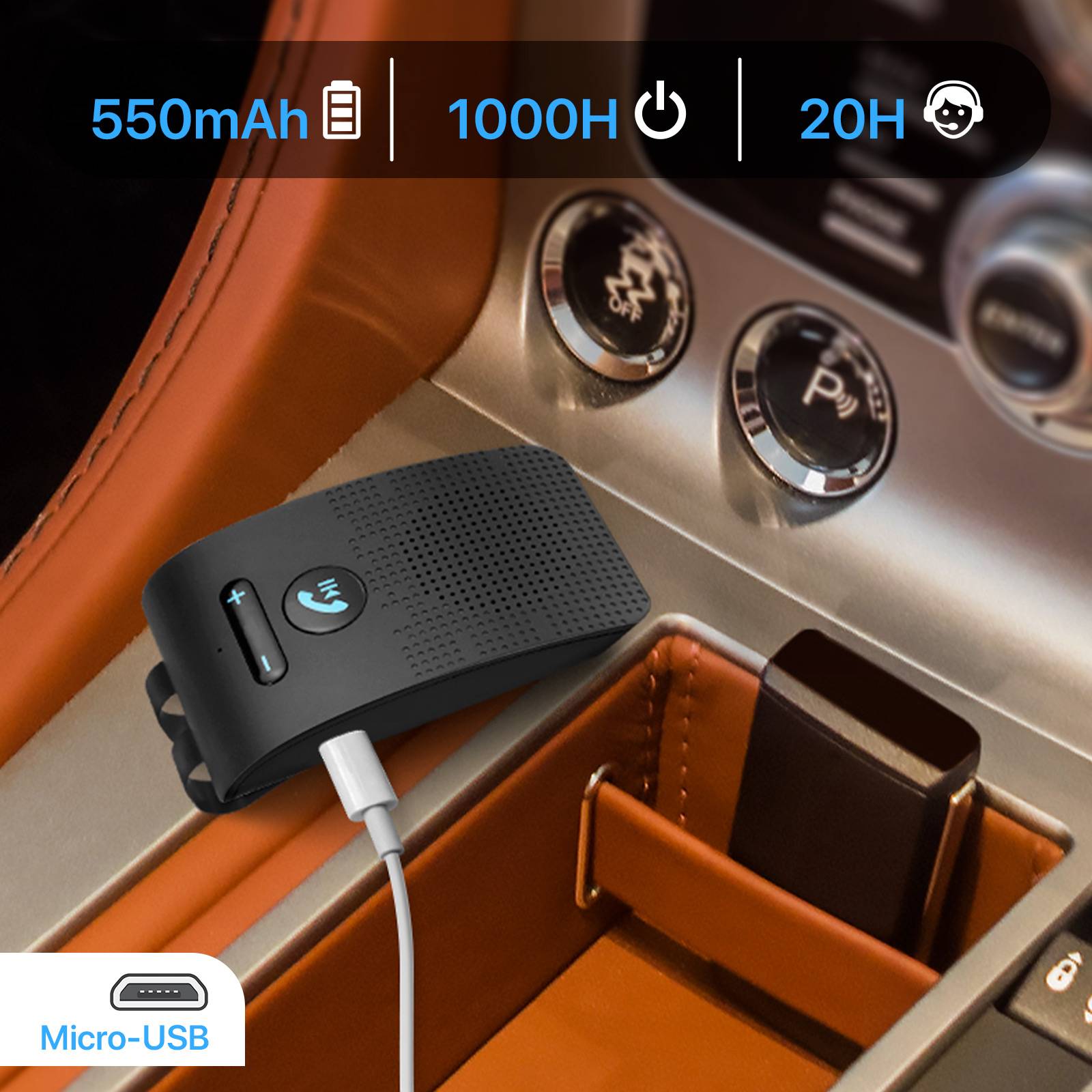 Kit main libre voiture KX1 Bluetooth 4.0 Multipoint Pare-Soleil Boutons-3