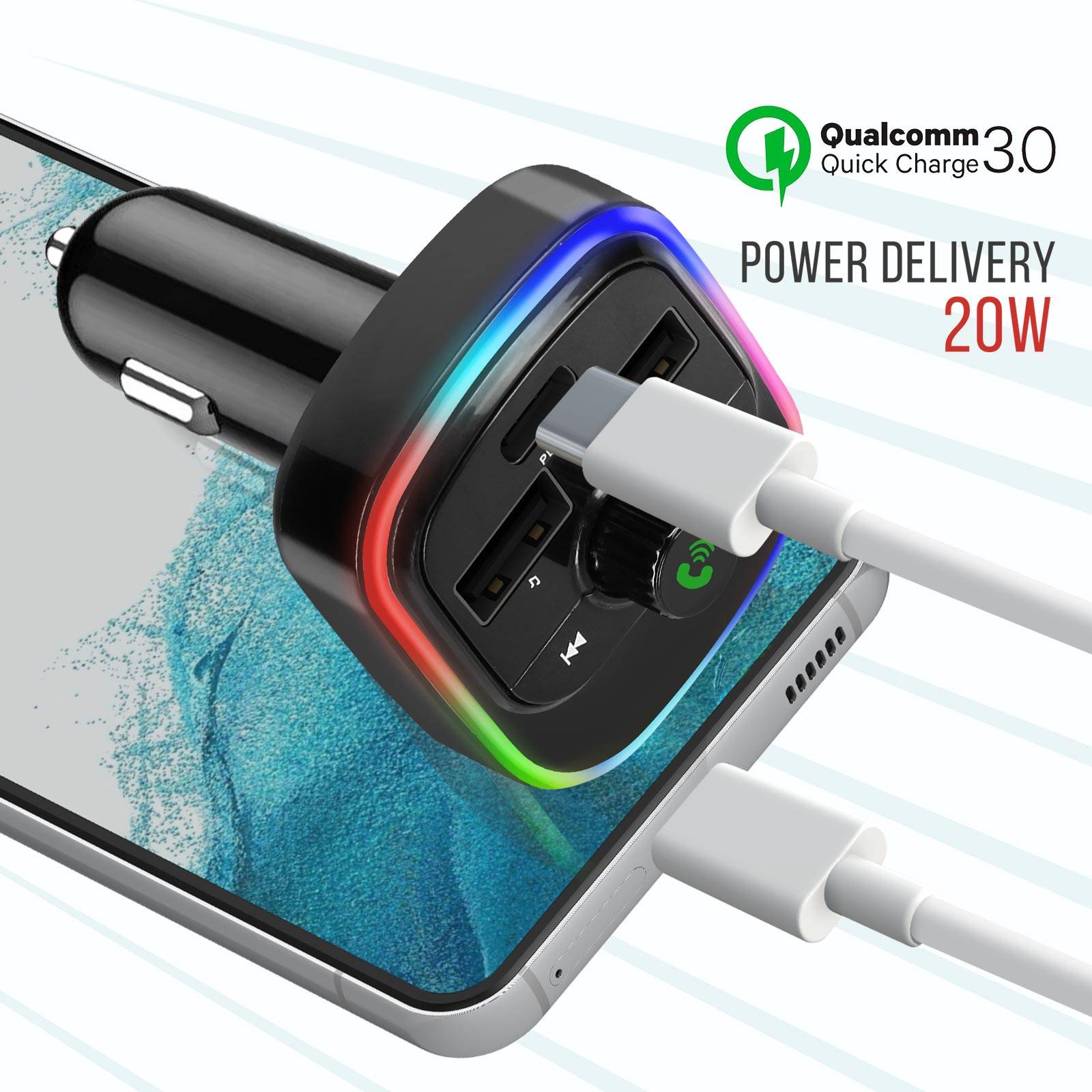 Transmetteur FM Bluetooth avec Chargeur Voiture USB QC 3.0 et USB-C 20W C4-3