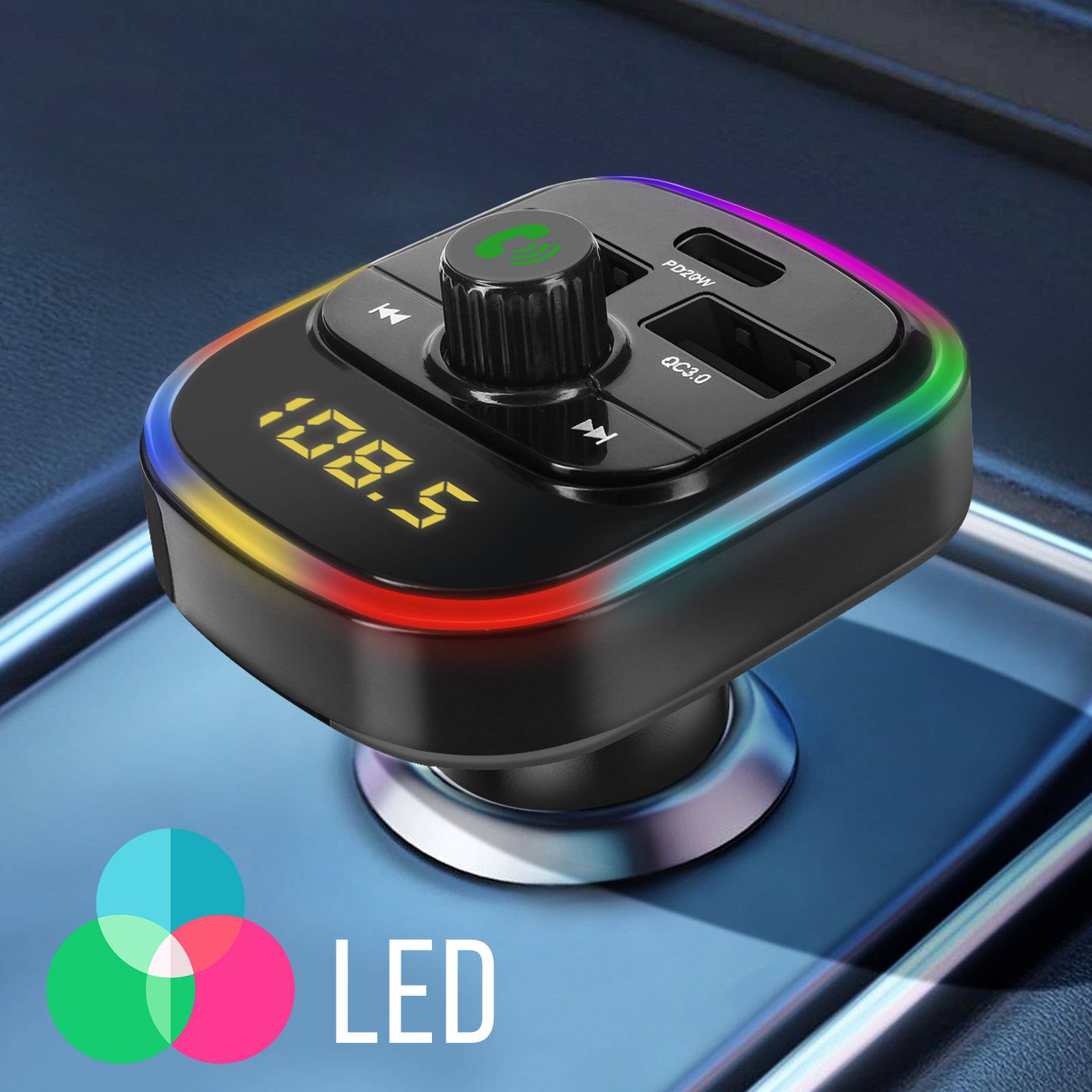 Transmetteur FM Bluetooth avec Chargeur Voiture USB QC 3.0 et USB-C 20W C4-4