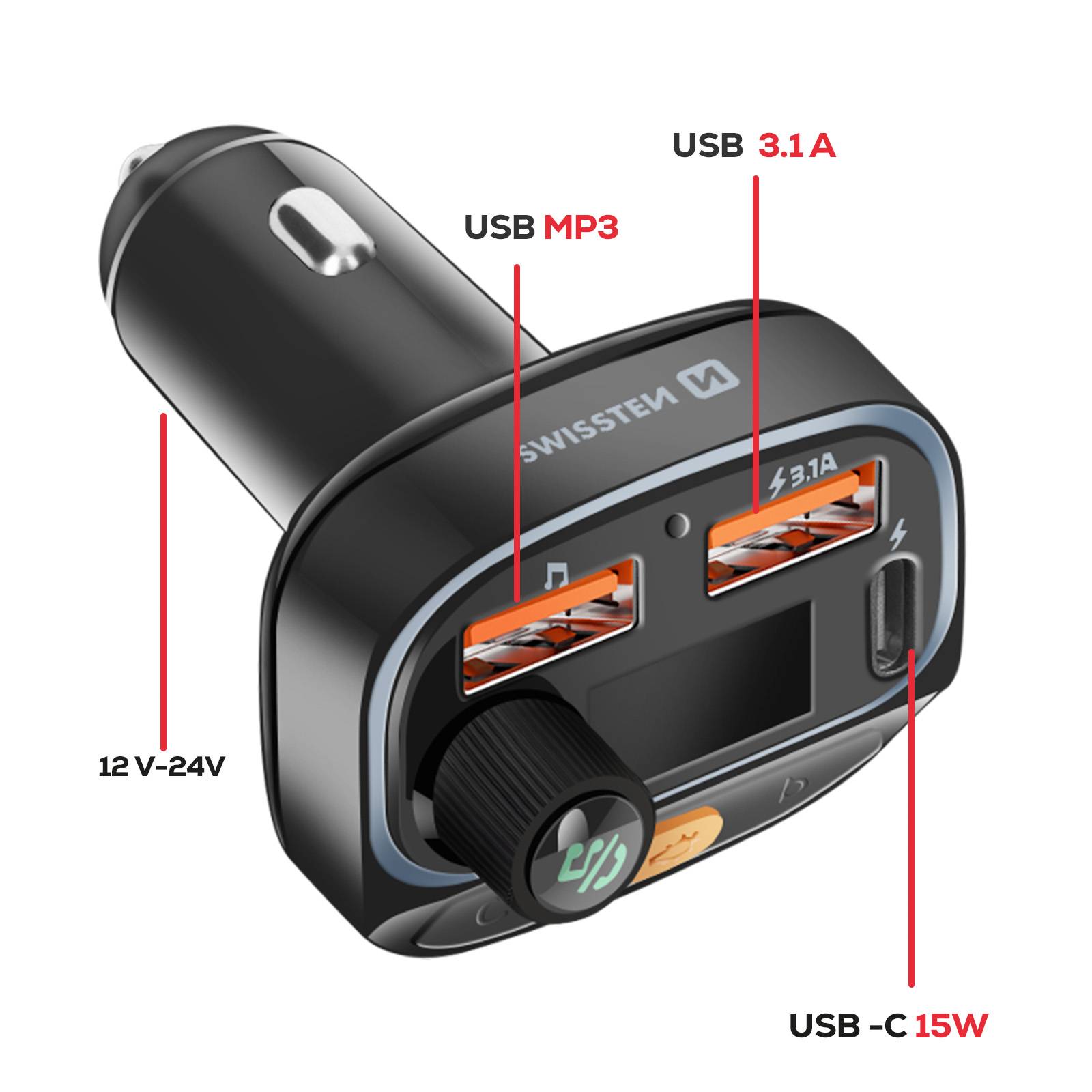 Transmetteur FM Bluetooth 5.3 Charge rapide 15.5W RGB et lecture MP3-2
