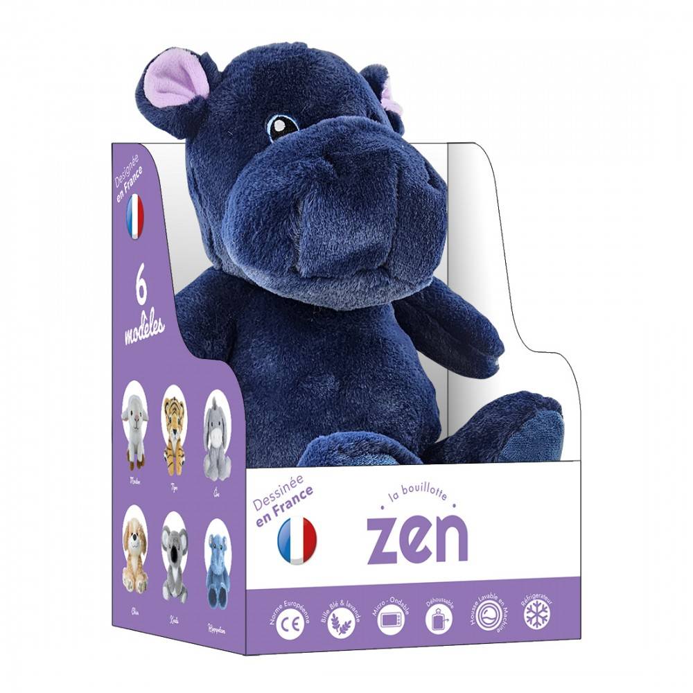 Bouillotte peluche dehoussable 25cm + sachet lavande - Hippopotame-1