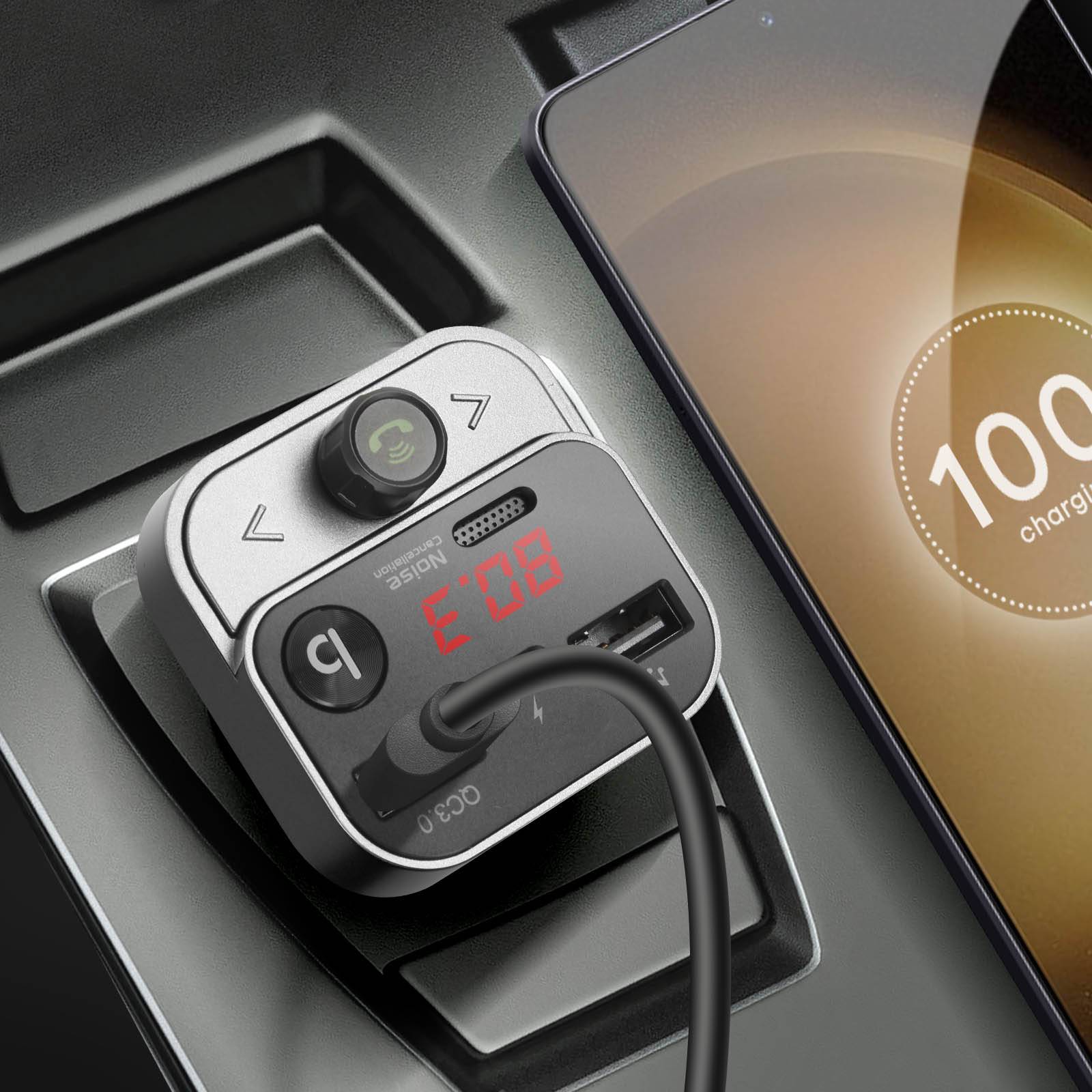 Transmetteur FM Voiture Bluetooth Diffusion Musique Chargeur USB C USB-2