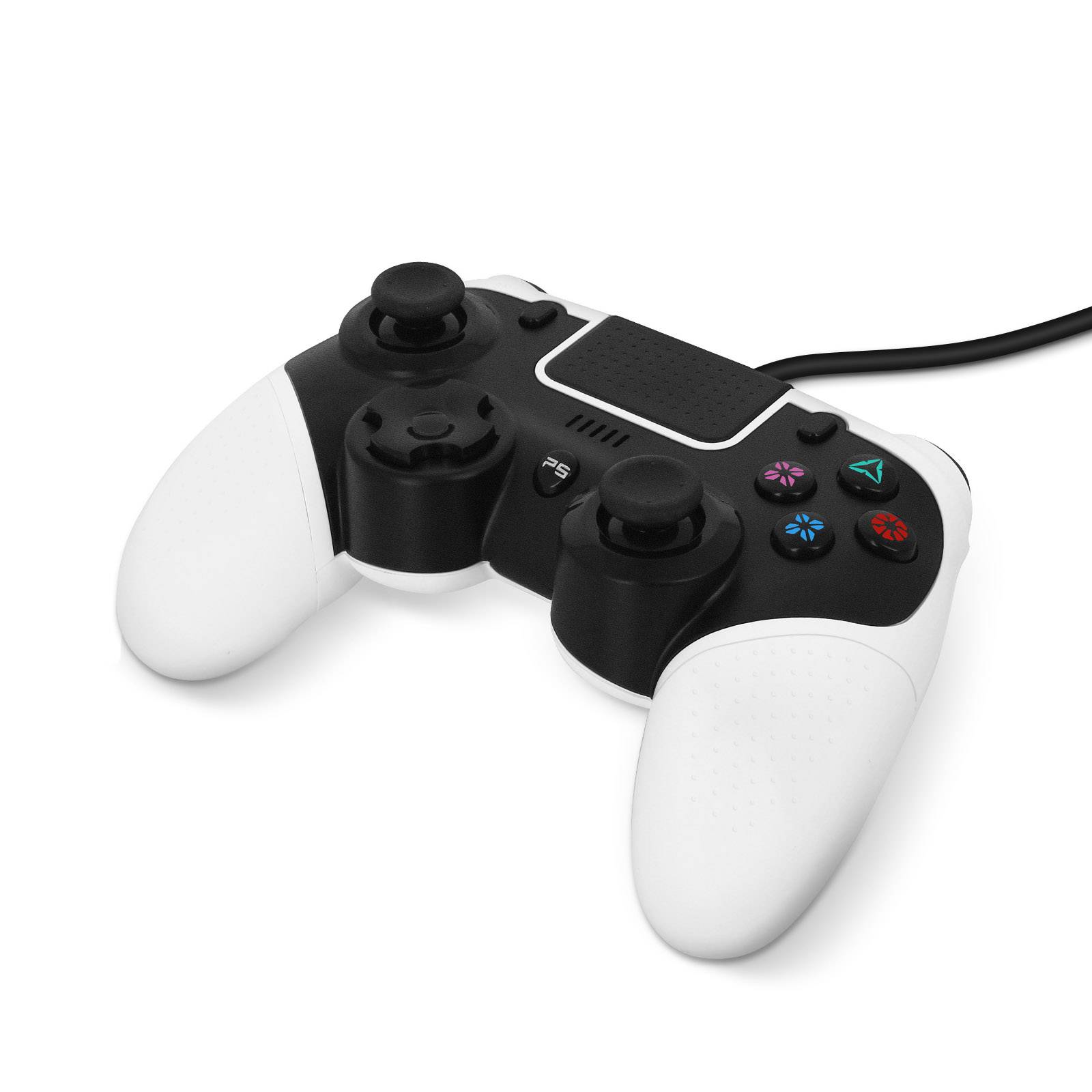 Manette PS4 / PC Filaire USB Vibration Sixaxis Boutons Réactifs LinQ Noir Blanc-1