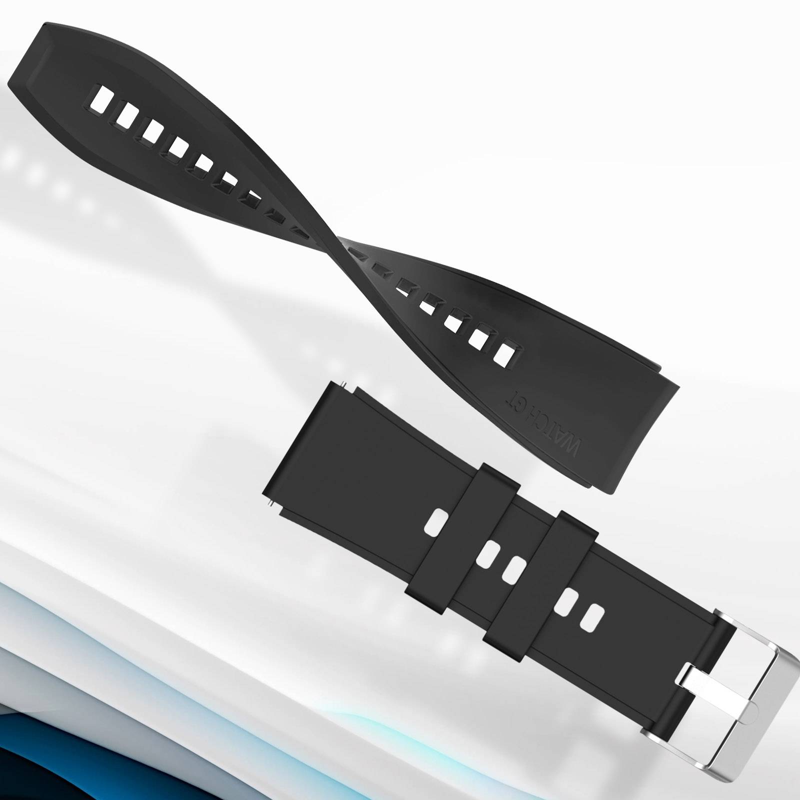 Bracelet pour Huawei Watch GT Runner Silicone Renforcé Boucle Argentée-2