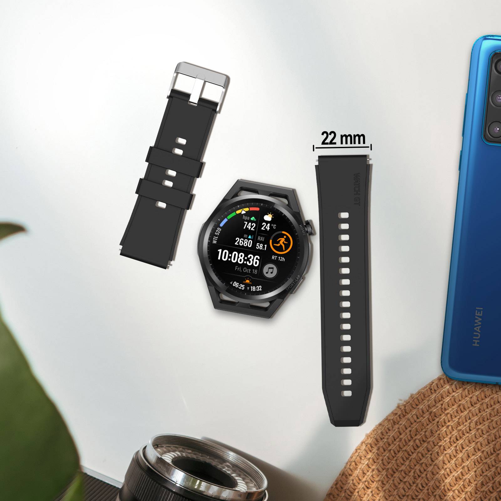 Bracelet pour Huawei Watch GT Runner Silicone Renforcé Boucle Argentée-4