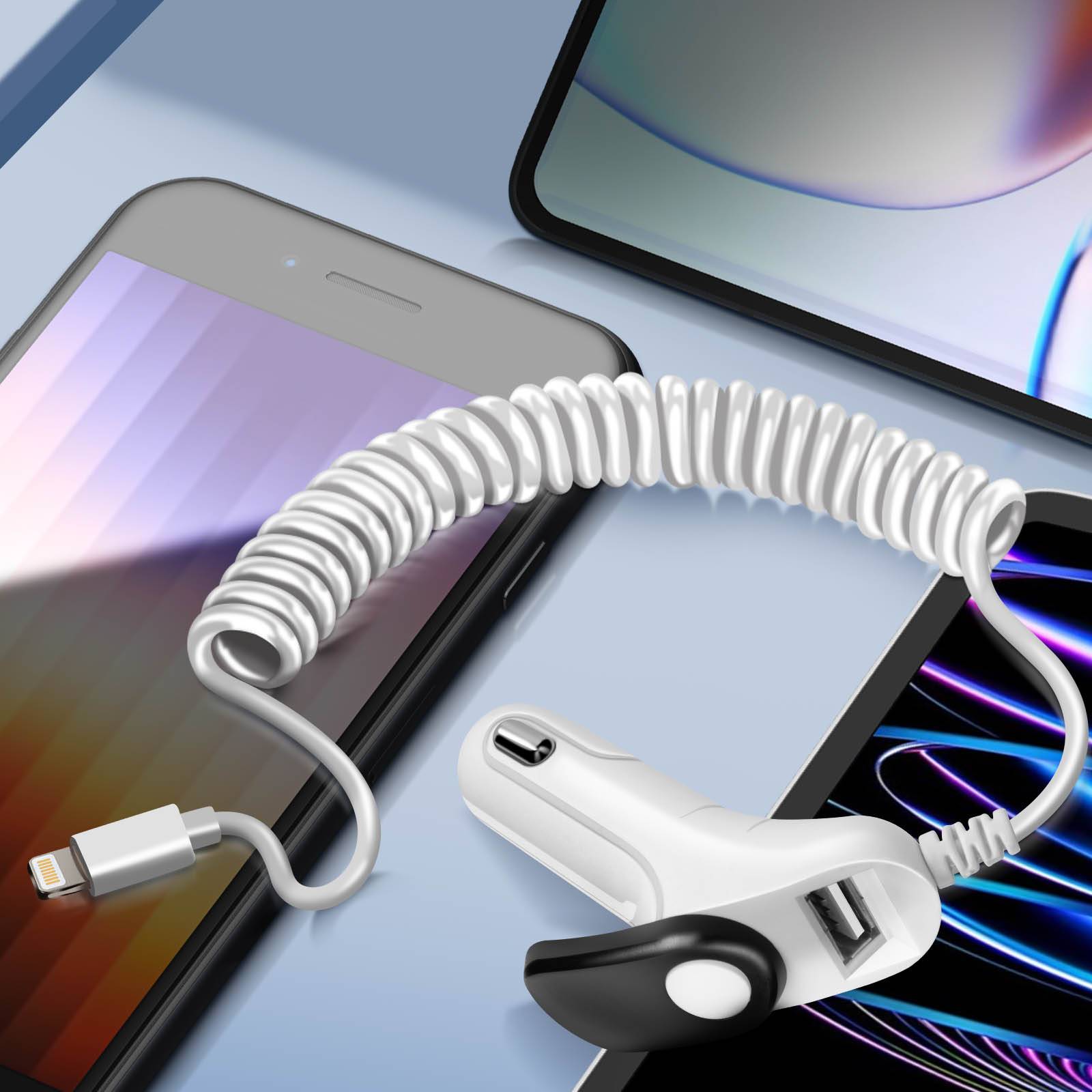 Chargeur Allume cigare Voiture Câble Lightning intégré Torsadé 1m-2