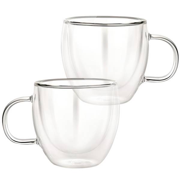 Lot 2 Verres avec Poignée Double Paroi 250ml en Verre Borosilicate
