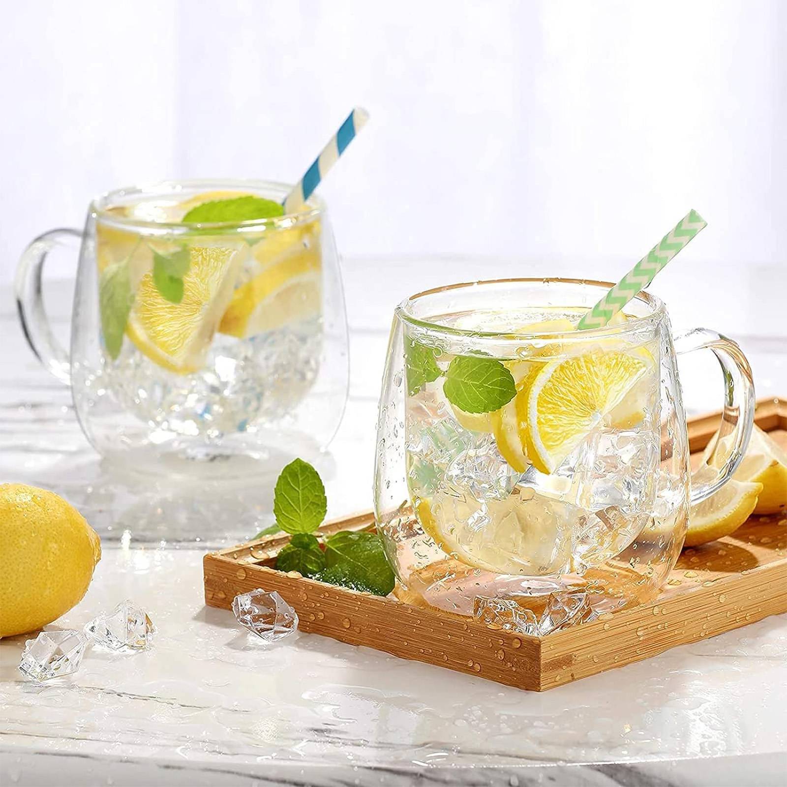 Lot 2 Verres avec Poignée Double Paroi 250ml en Verre Borosilicate-4