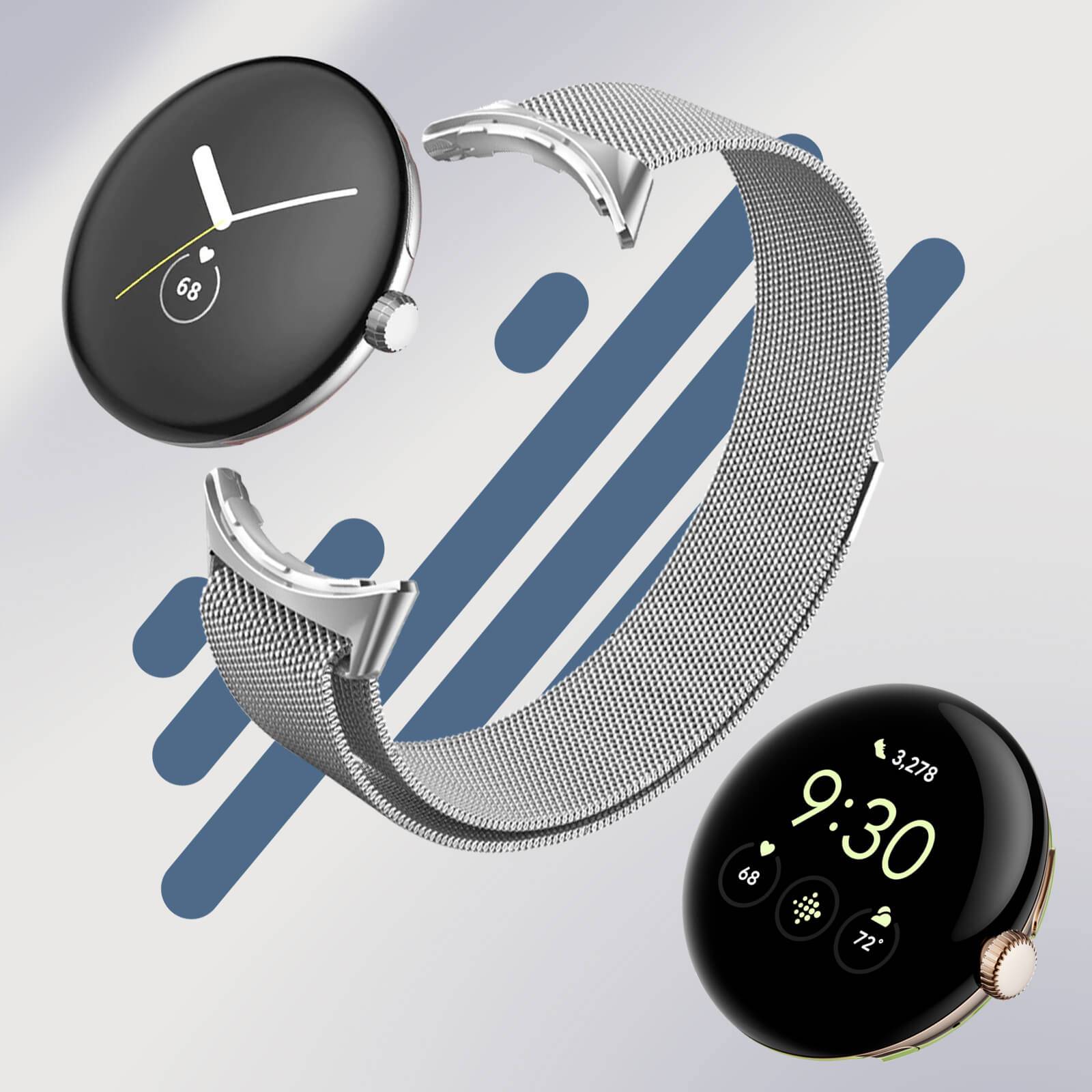Bracelet pour Google Pixel Watch Acier Inoxydable Milanais Magnétique-3
