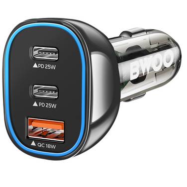 Chargeur Voiture USB-C 25W + USB 18W Charge Rapide Éclairage LED