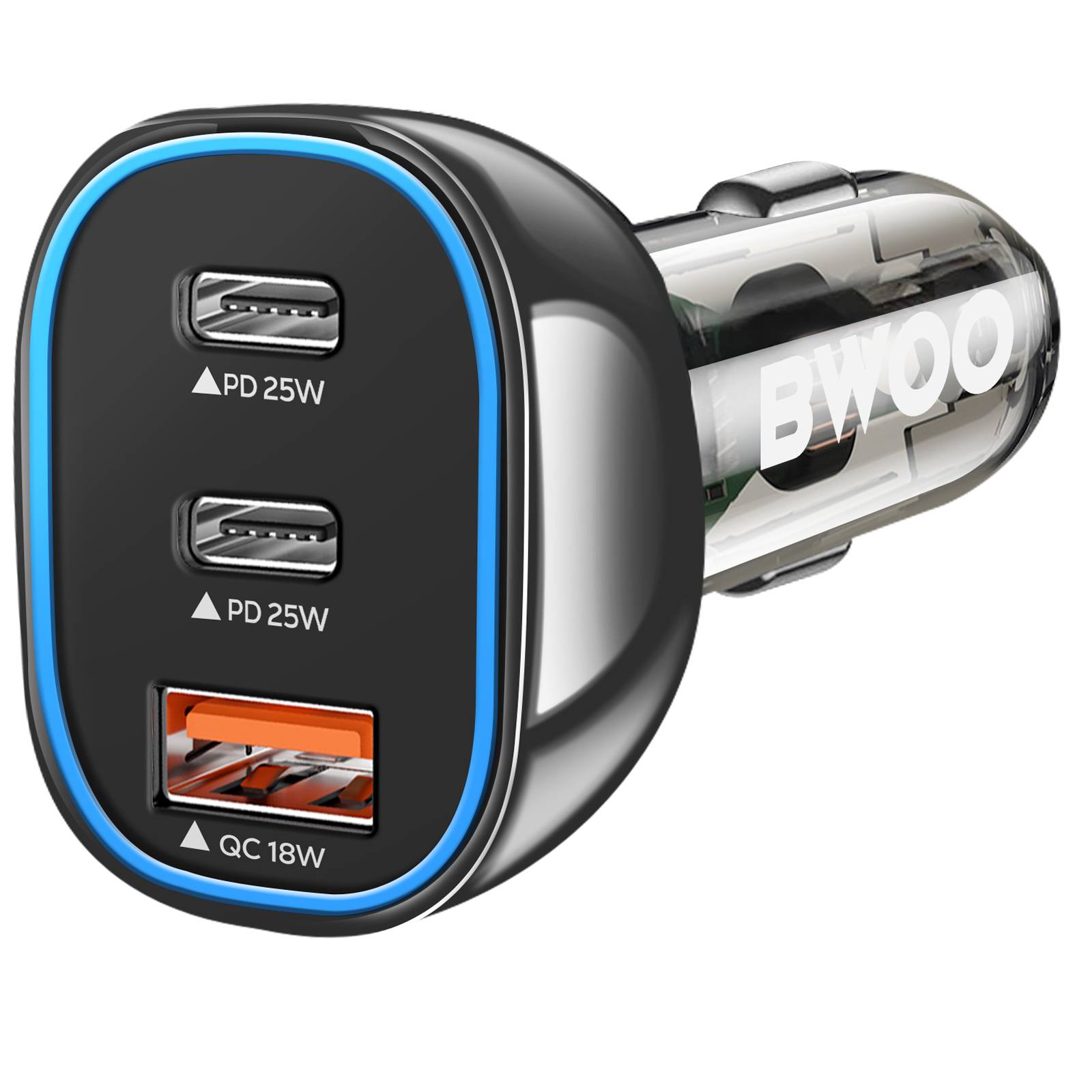 Chargeur Voiture USB-C 25W + USB 18W Charge Rapide Éclairage LED-0