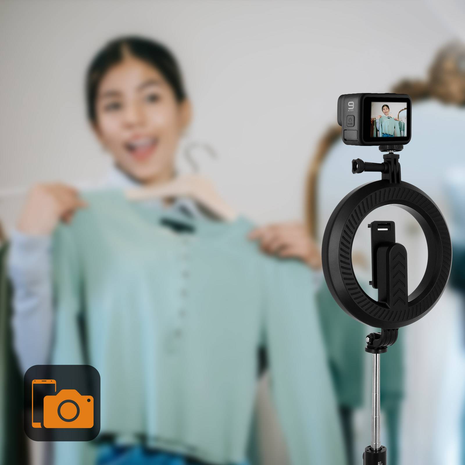 Perche Selfie Smartphone Ring Light Trépied Déclencheur Bluetooth-3