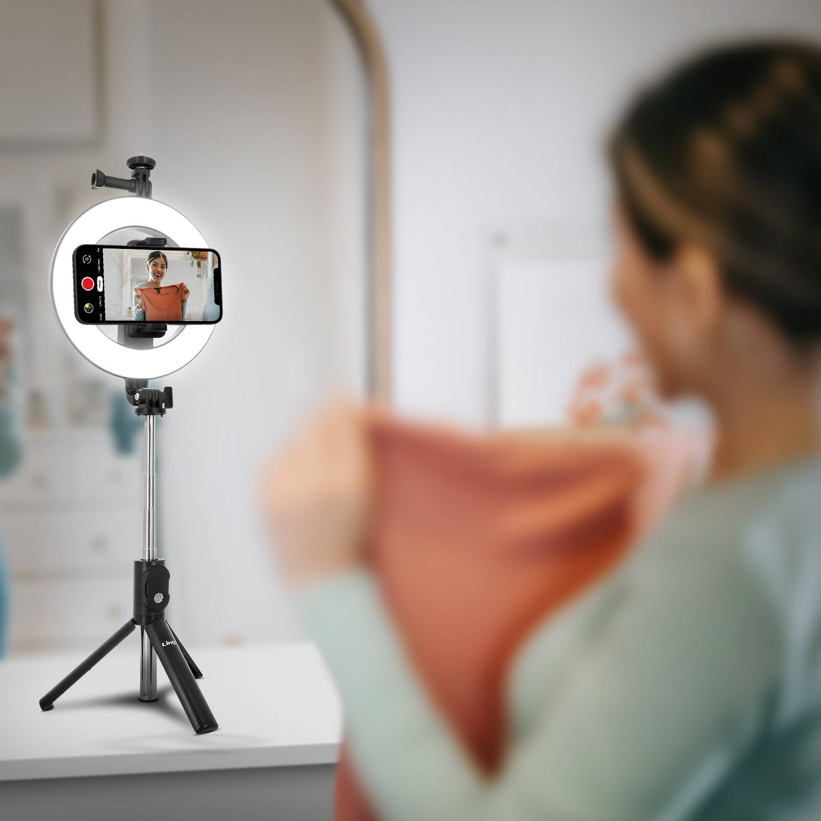 Perche Selfie Smartphone Ring Light Trépied Déclencheur Bluetooth-4