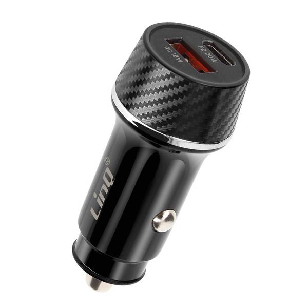 Chargeur Voiture 38W USB-C + USB Charge Rapide Design Carbone