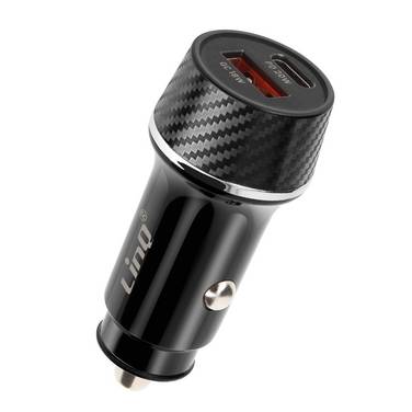 Chargeur Voiture 38W USB-C + USB Charge Rapide Design Carbone