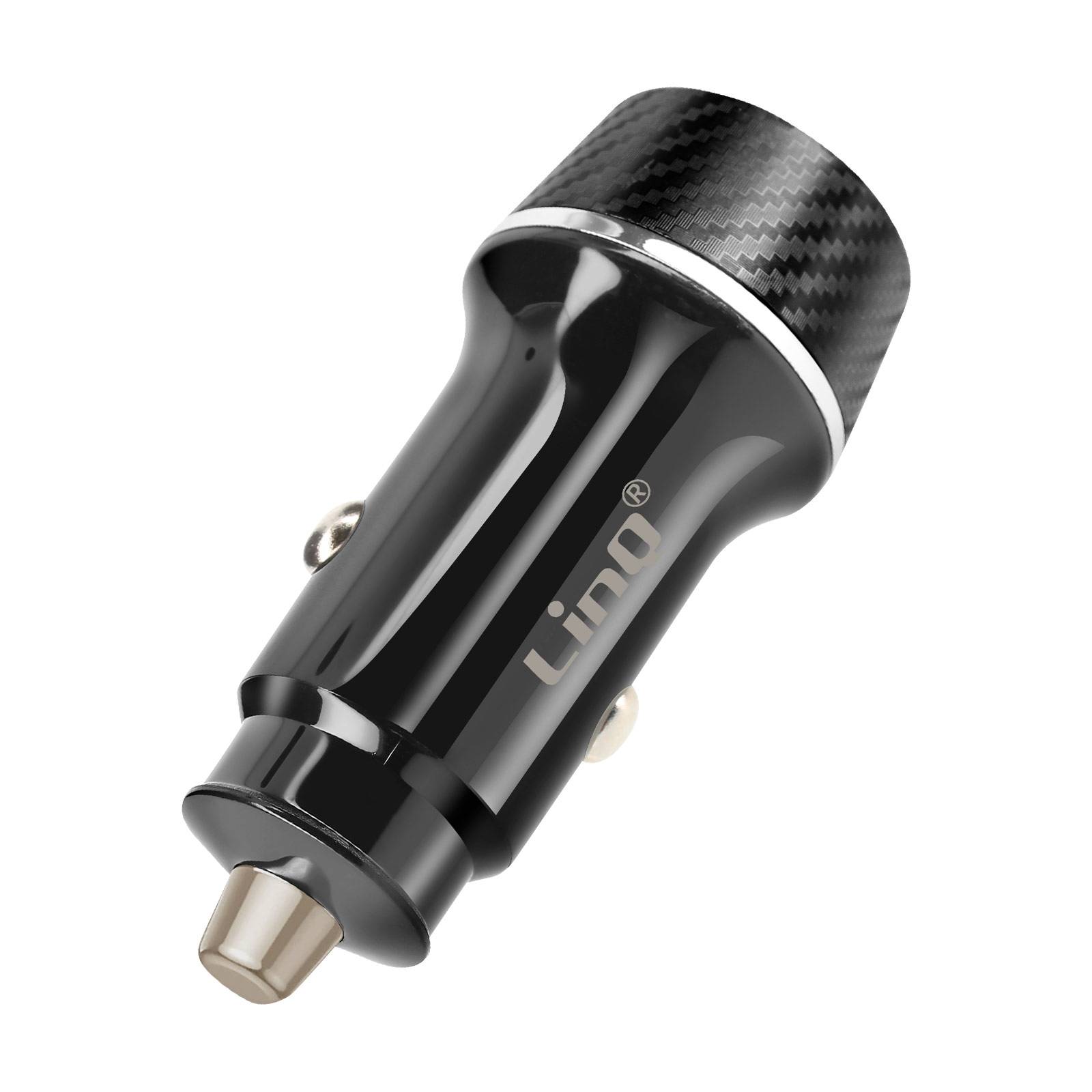 Chargeur Voiture 38W USB-C + USB Charge Rapide Design Carbone-1