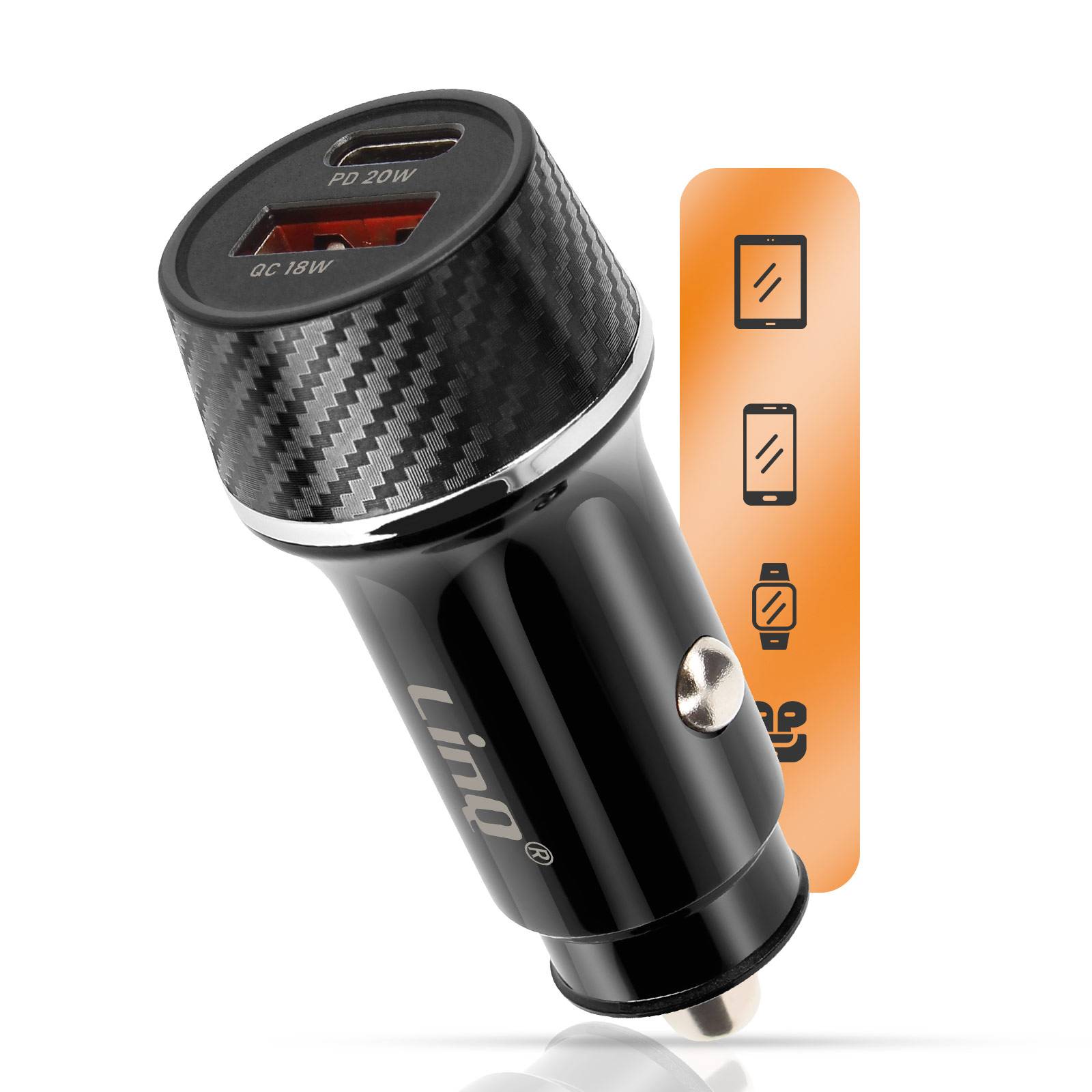 Chargeur Voiture 38W USB-C + USB Charge Rapide Design Carbone-3