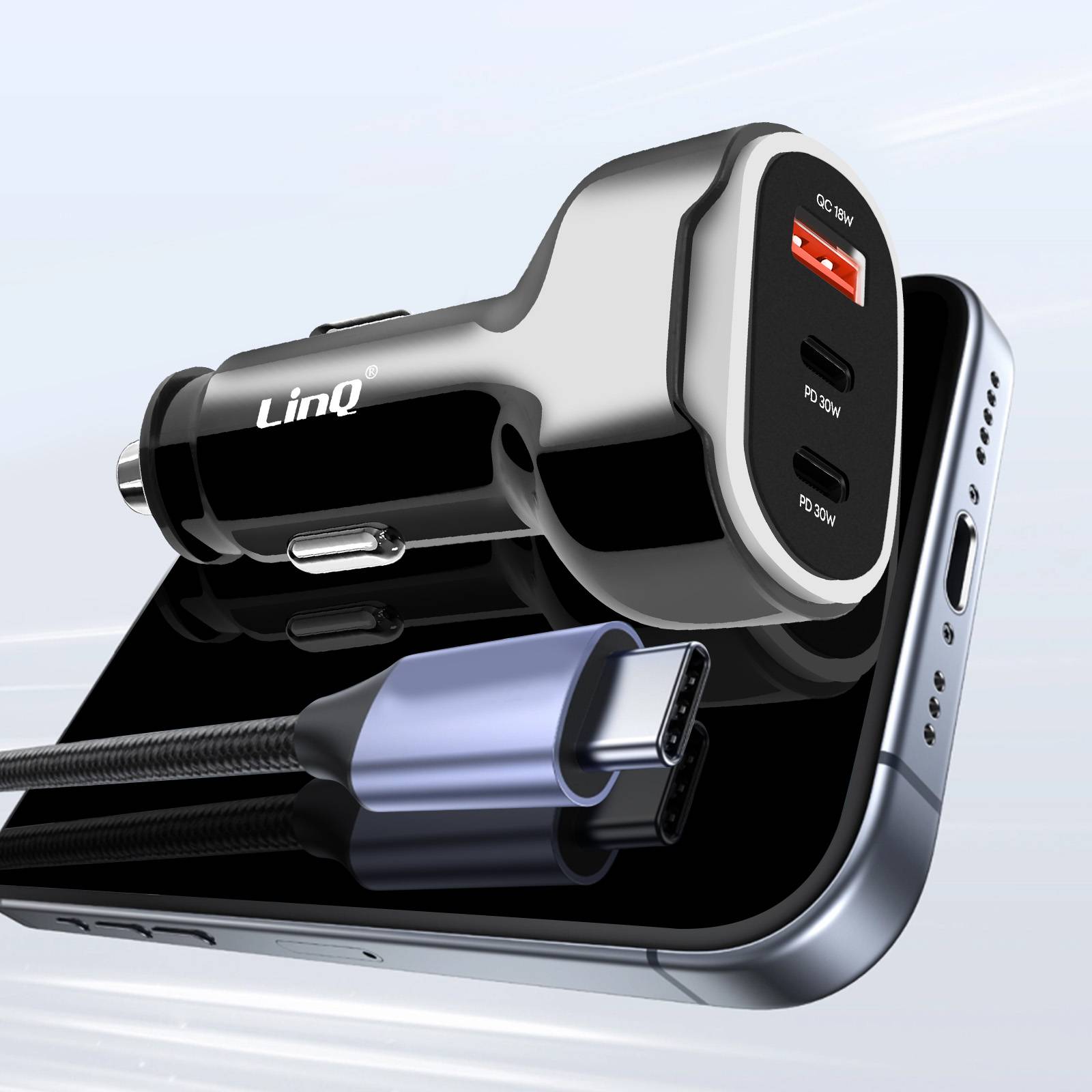 Chargeur Allume Cigare 50W Double USB-C + USB Charge Rapide Compact-3