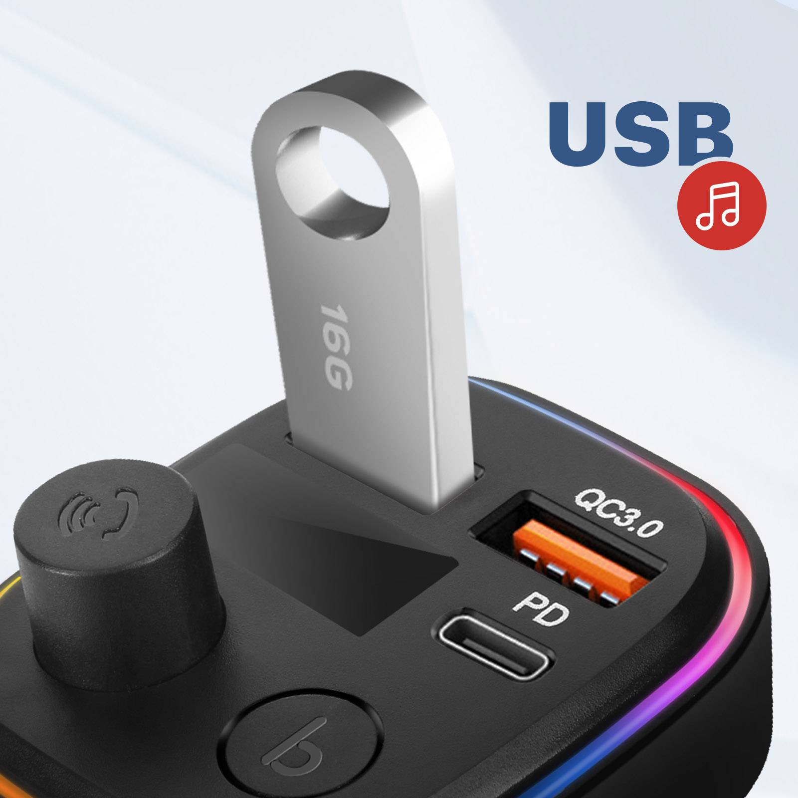 Transmetteur FM Bluetooth avec Chargeur Voiture USB QC 3.0 et USB-C 18W C2-2