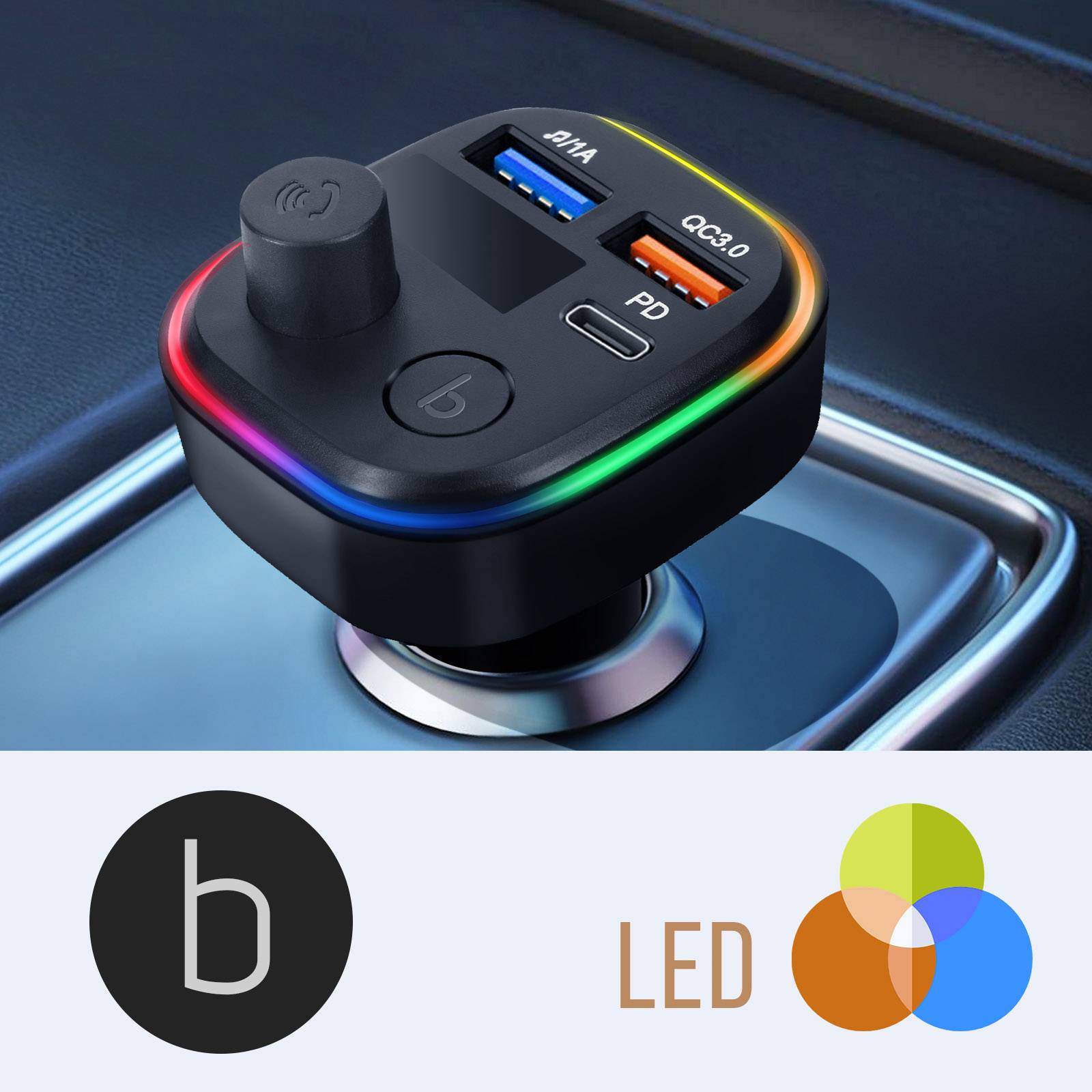 Transmetteur FM Bluetooth avec Chargeur Voiture USB QC 3.0 et USB-C 18W C2-4