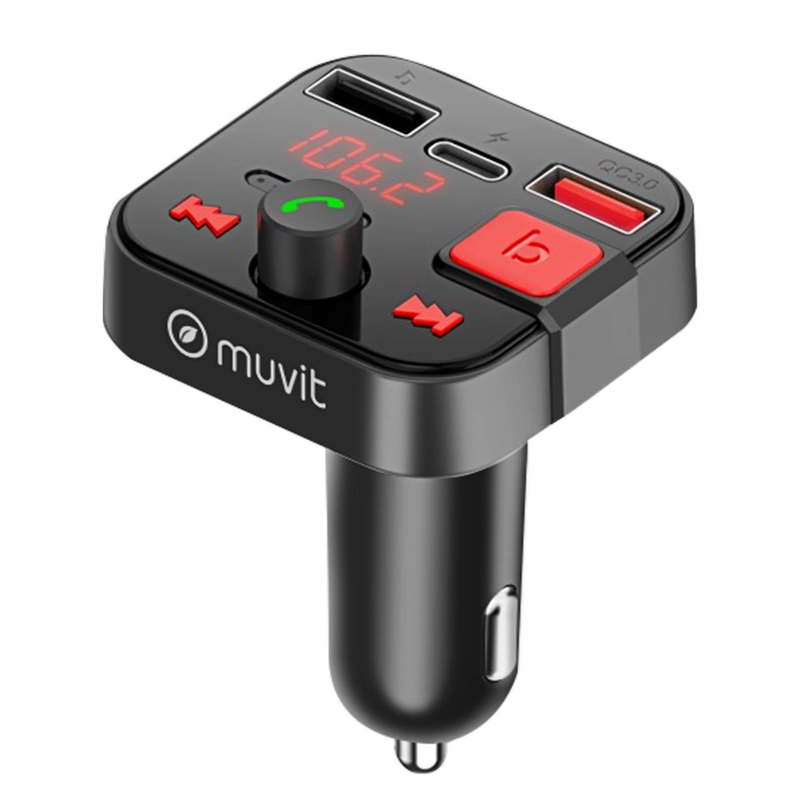 Transmetteur FM Bluetooth Allume cigare avec Port de charge USB et USB C-0
