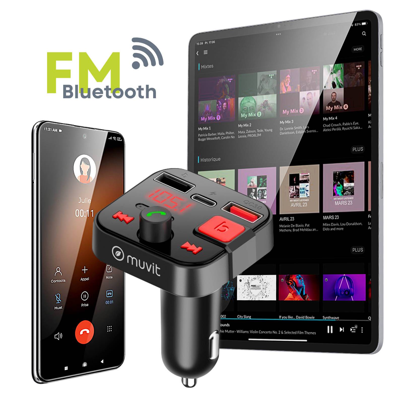 Transmetteur FM Bluetooth Allume cigare avec Port de charge USB et USB C-2