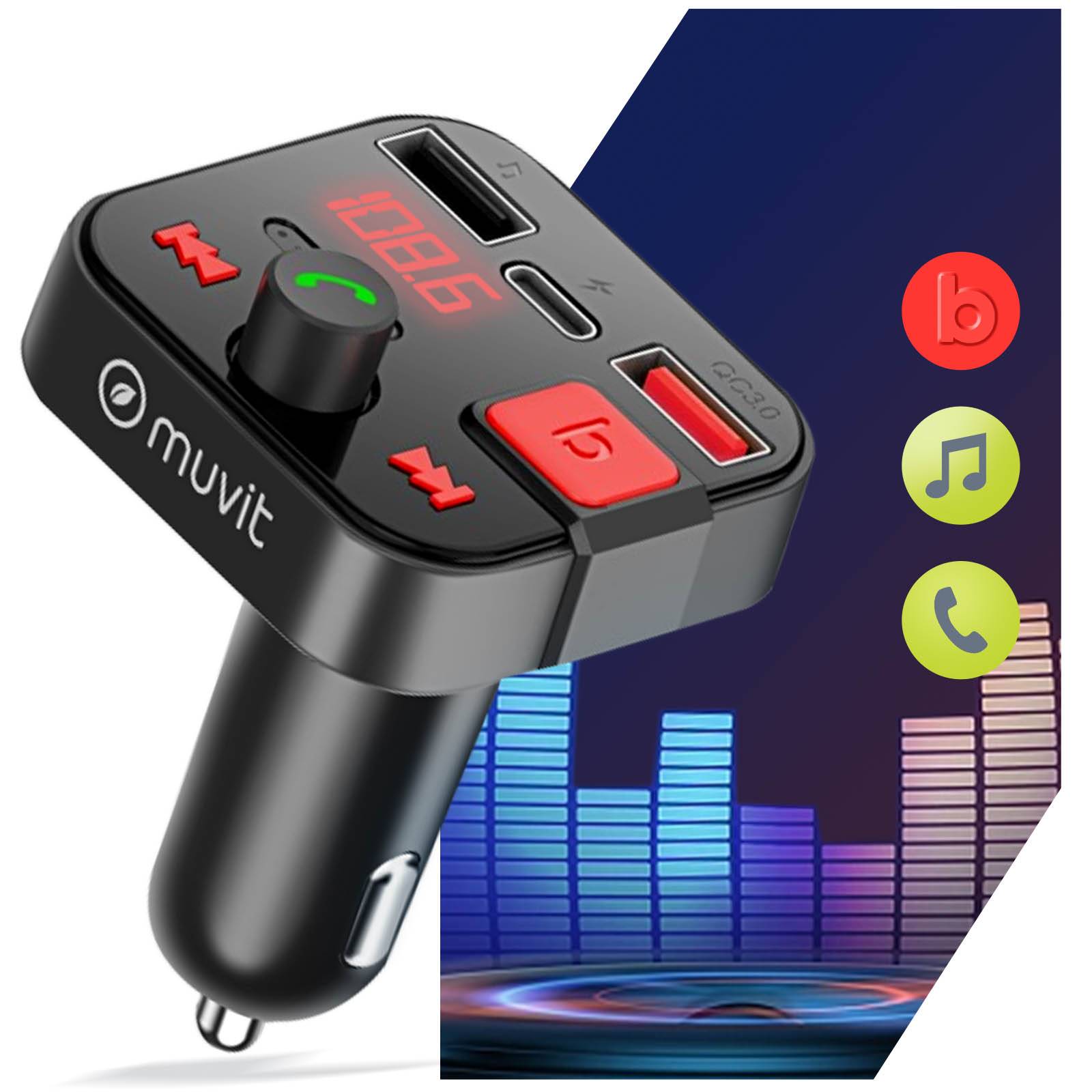 Transmetteur FM Bluetooth Allume cigare avec Port de charge USB et USB C-4