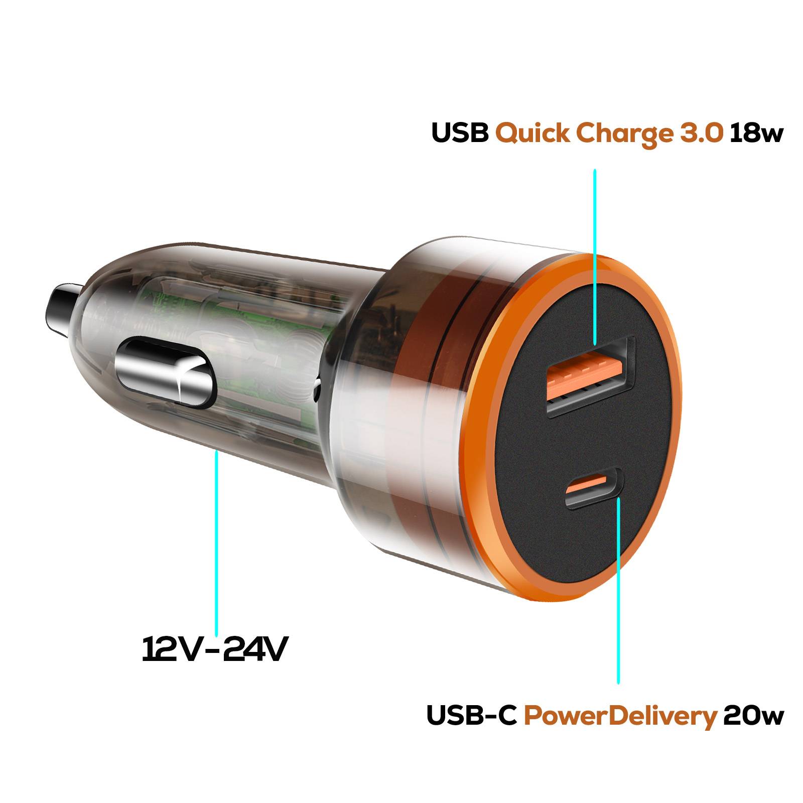 Chargeur Voiture 38W Double Port USB-C et USB Charge Rapide Compact-2