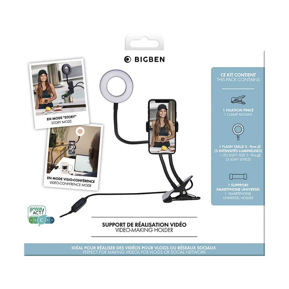 Kit Influence Anneau Lumineux Blanc avec Pince de Fixation-4