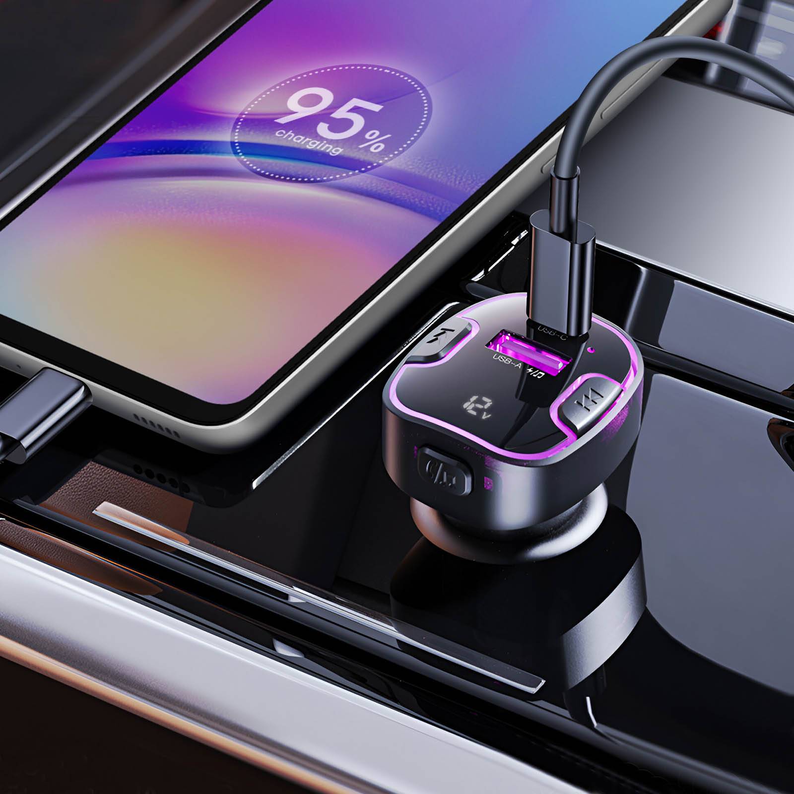 Emetteur FM Bluetooth Voiture avec Chargeur USB et USB C Rétroéclairé-2