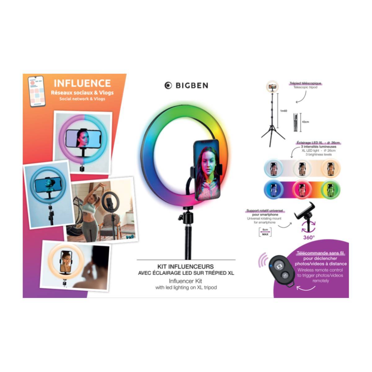 Kit Influence XL Anneau Lumineux 26cm avec Trépied 1,6m-3