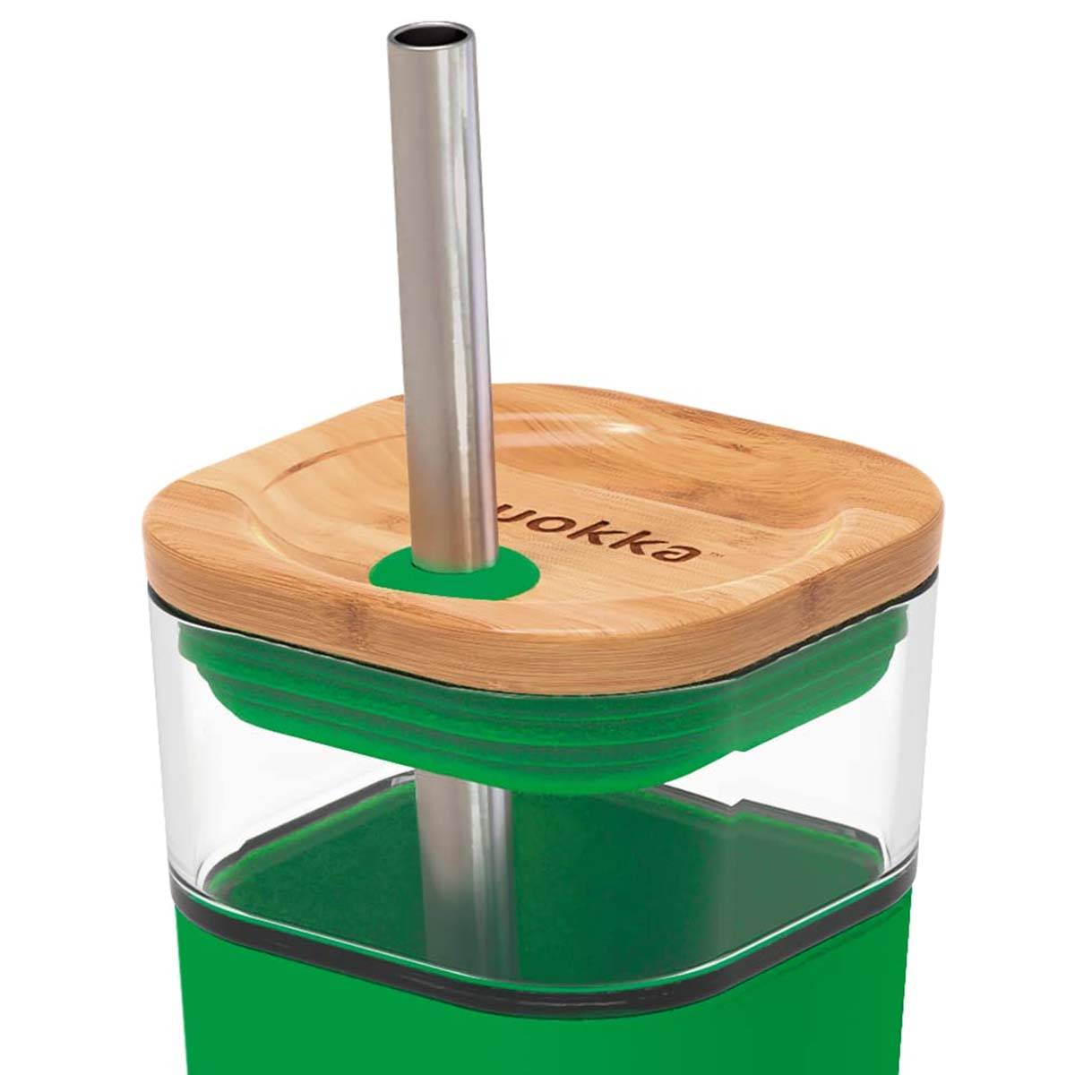 Mug en Verre 540 ml avec Couvercle en Bambou et Paille Inox-1