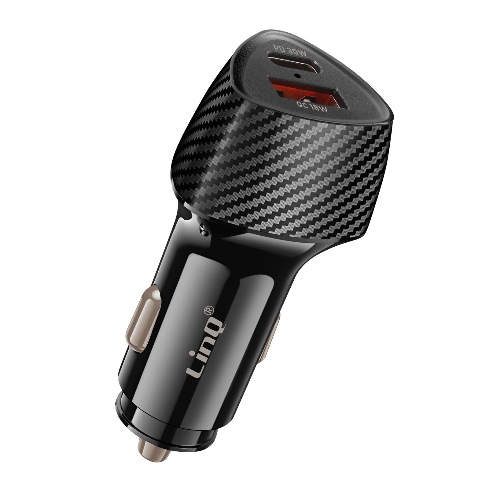 Chargeur Voiture 48W USB-C + USB Charge Rapide Design Carbone-0