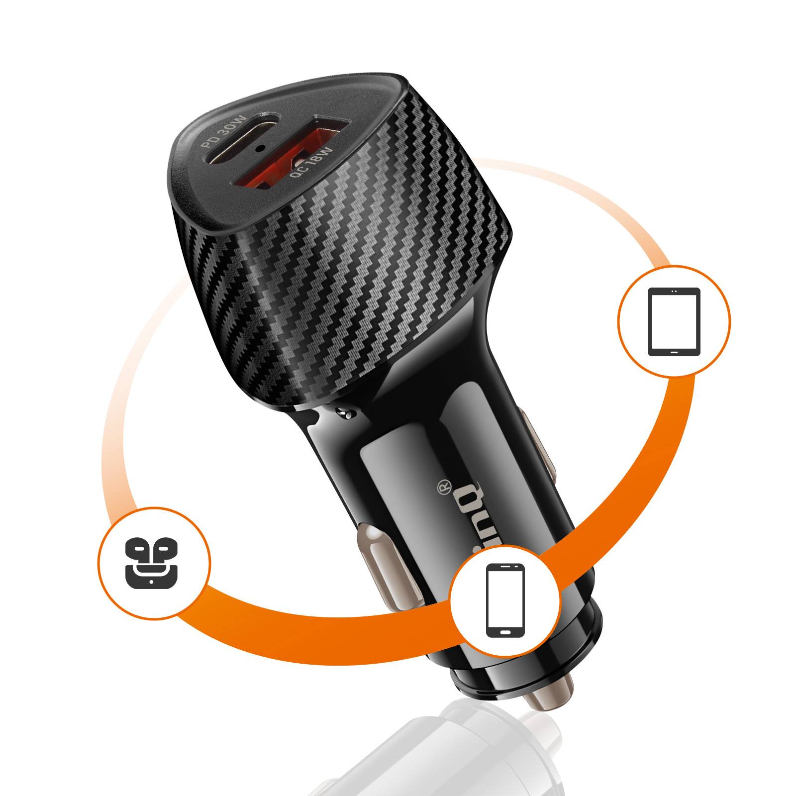 Chargeur Voiture 48W USB-C + USB Charge Rapide Design Carbone-3