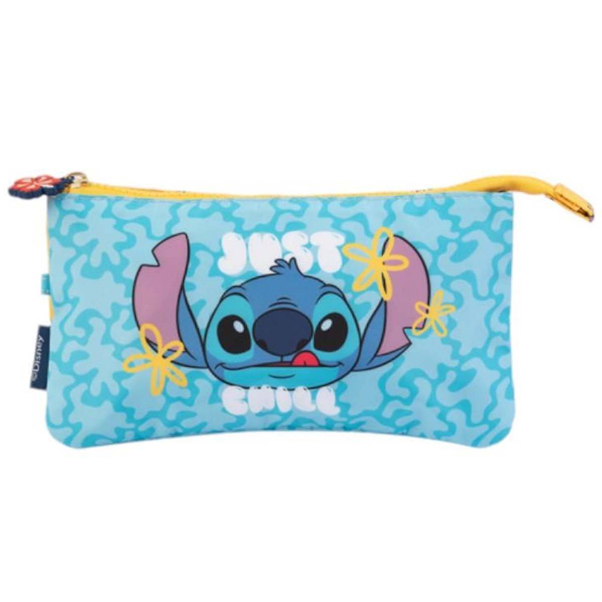 Trousse à Crayon 3 Compartiments Tropical Stitch en Polyester Durable-0