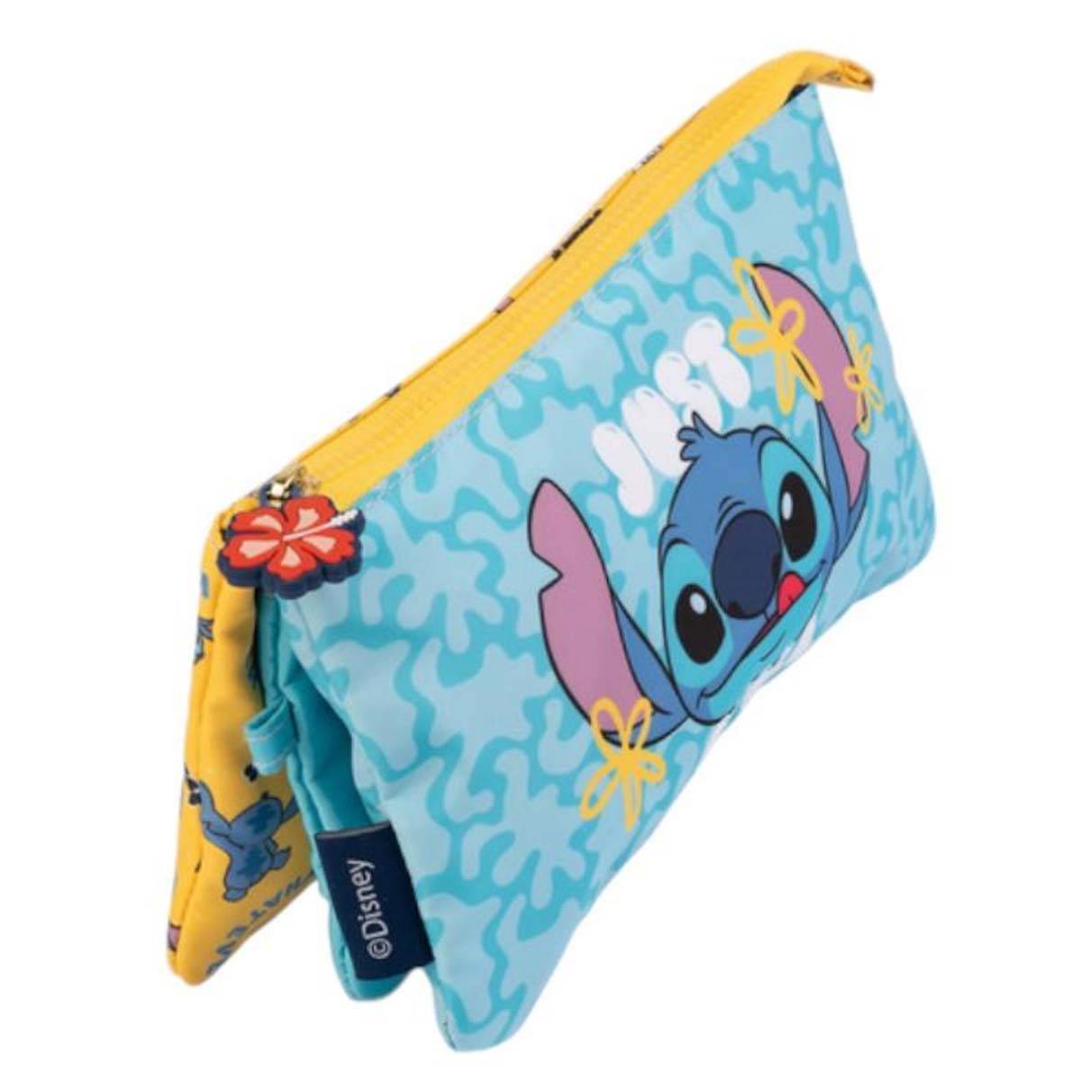 Trousse à Crayon 3 Compartiments Tropical Stitch en Polyester Durable-2