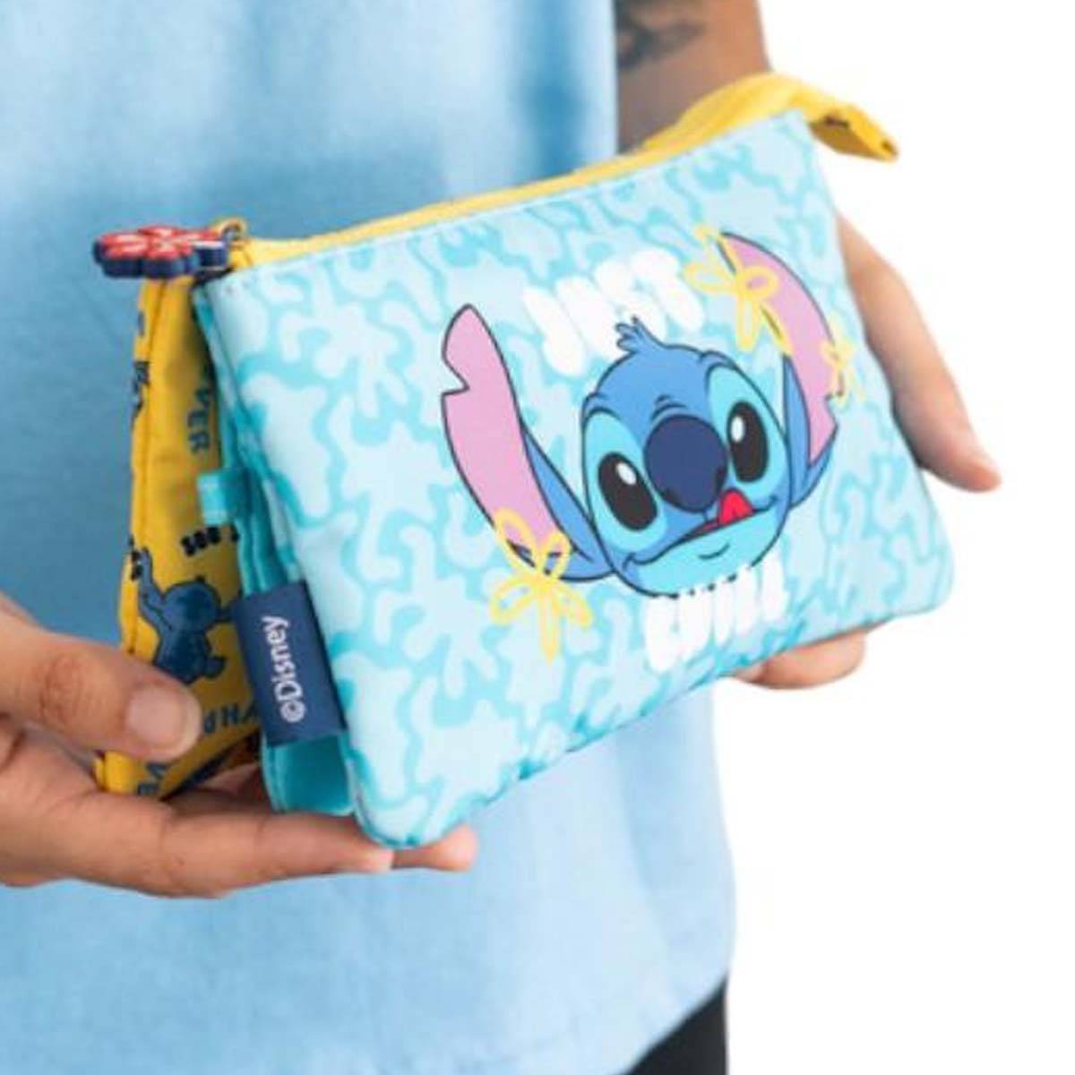 Trousse à Crayon 3 Compartiments Tropical Stitch en Polyester Durable-4
