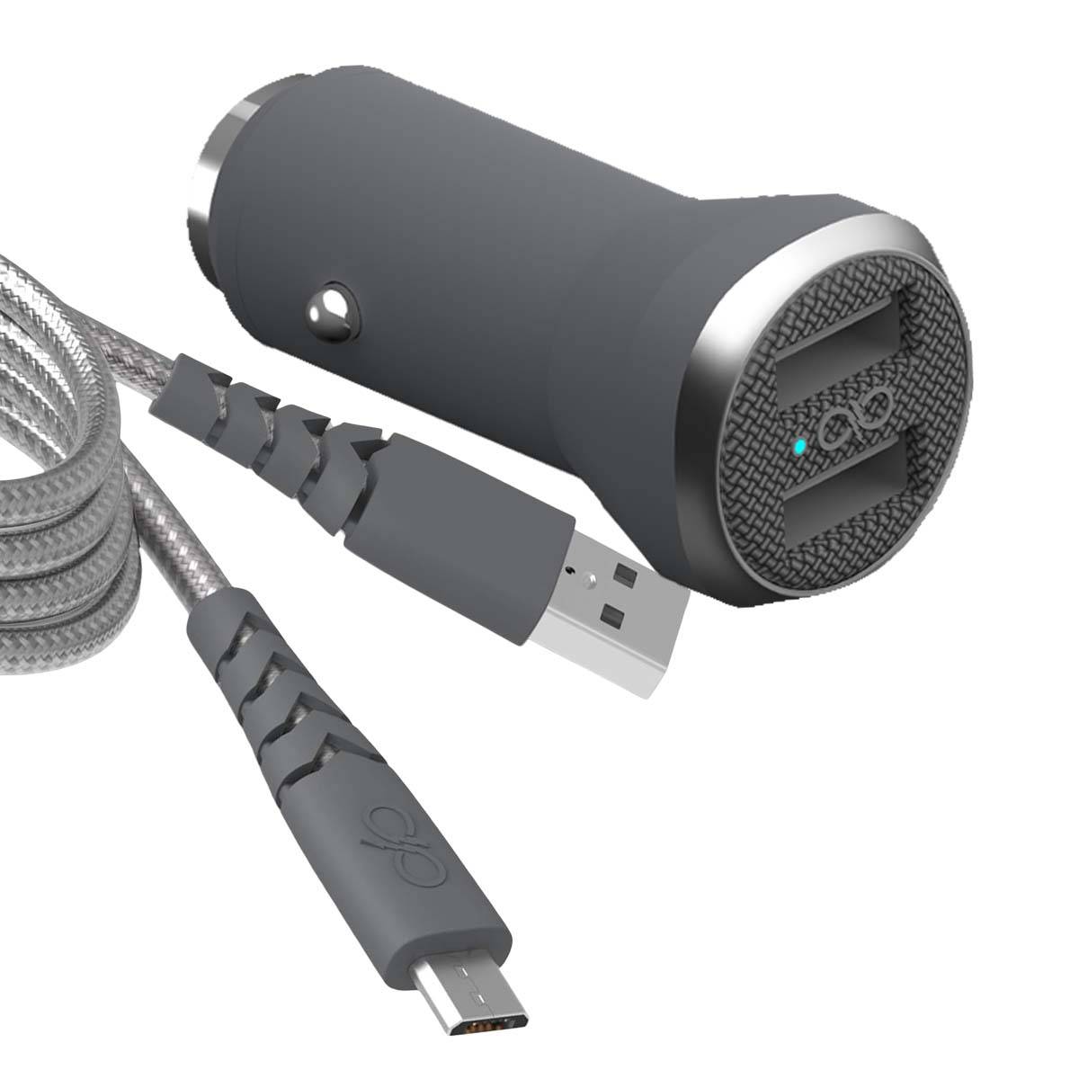 Chargeur voiture 4.8A (2.4+2.4A) IC Smart + Câble renforcé USB A/micro USB-0