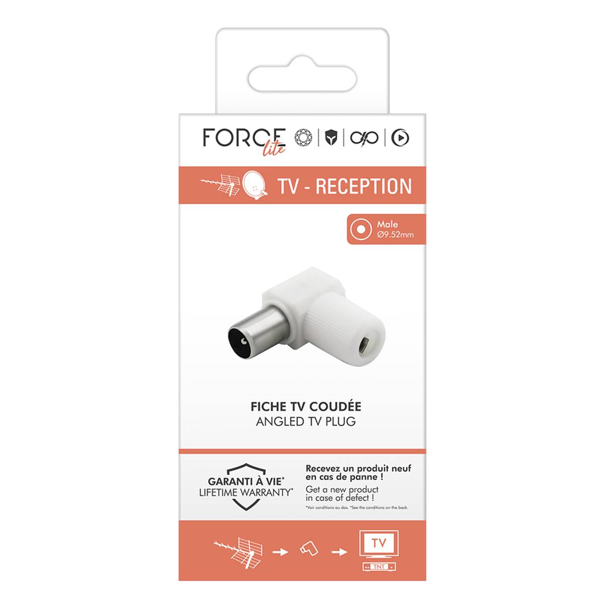 Fiche TV Coaxial 9.52mm Coudée à 90° Blindé Mâle-2
