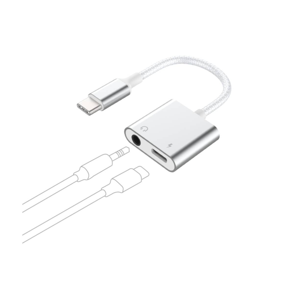 Adaptateur 2 en 1 USB-C vers Jack 3.5mm/USB-C Renforcé-1