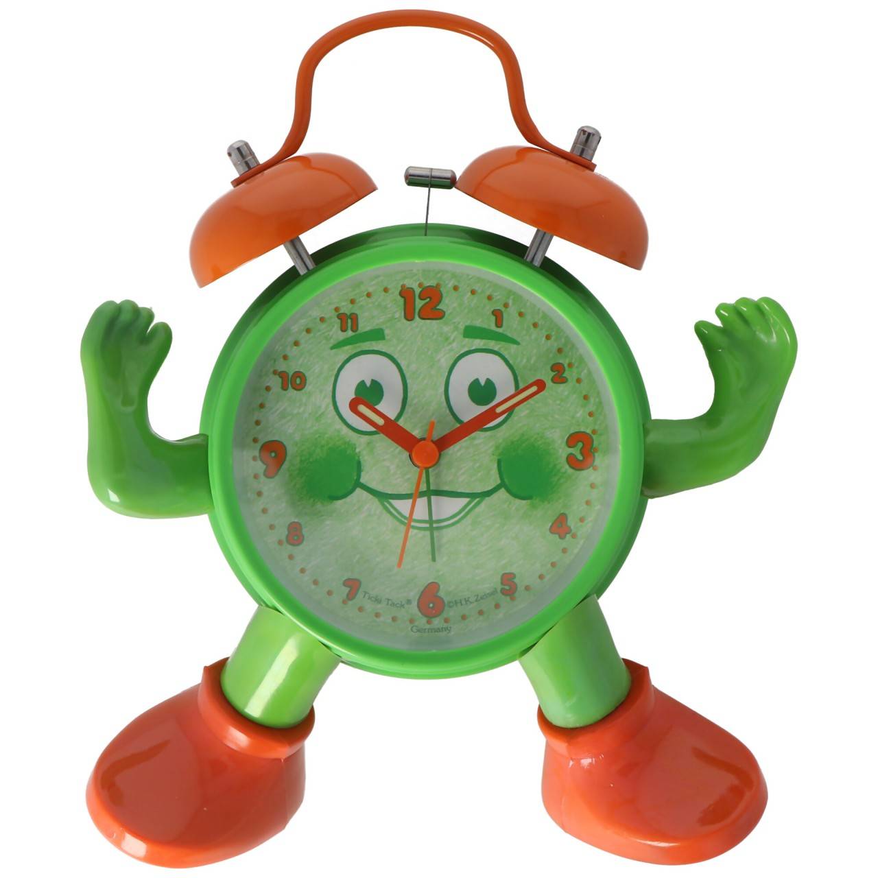 ABC apprend l’heure de façon ludique, Ticki Tack, le réveil pour enfants vert orange, avec pile-4