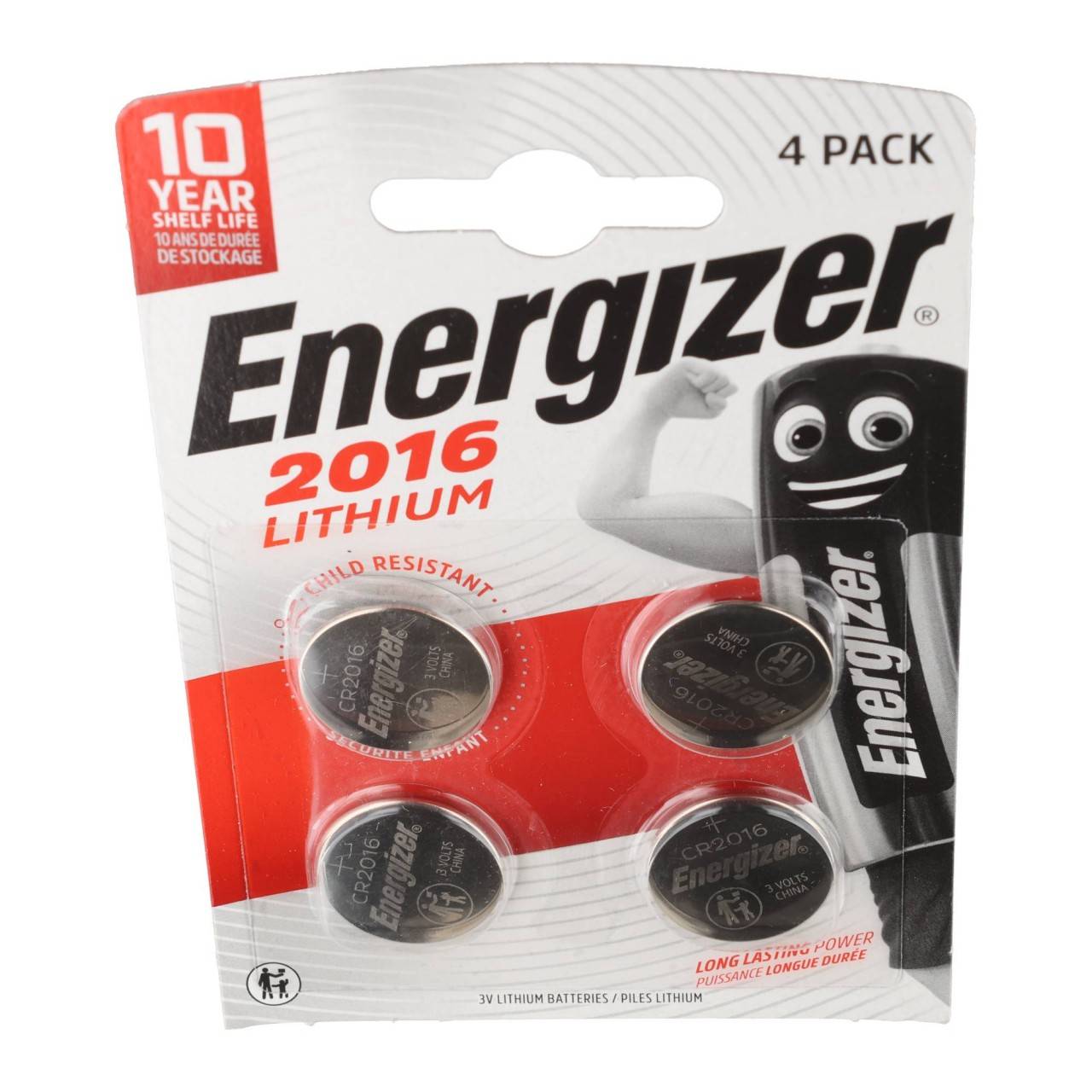 Pile bouton Energizer au lithium, CR2016, 3 V, emballage blister (lot de 4)-2